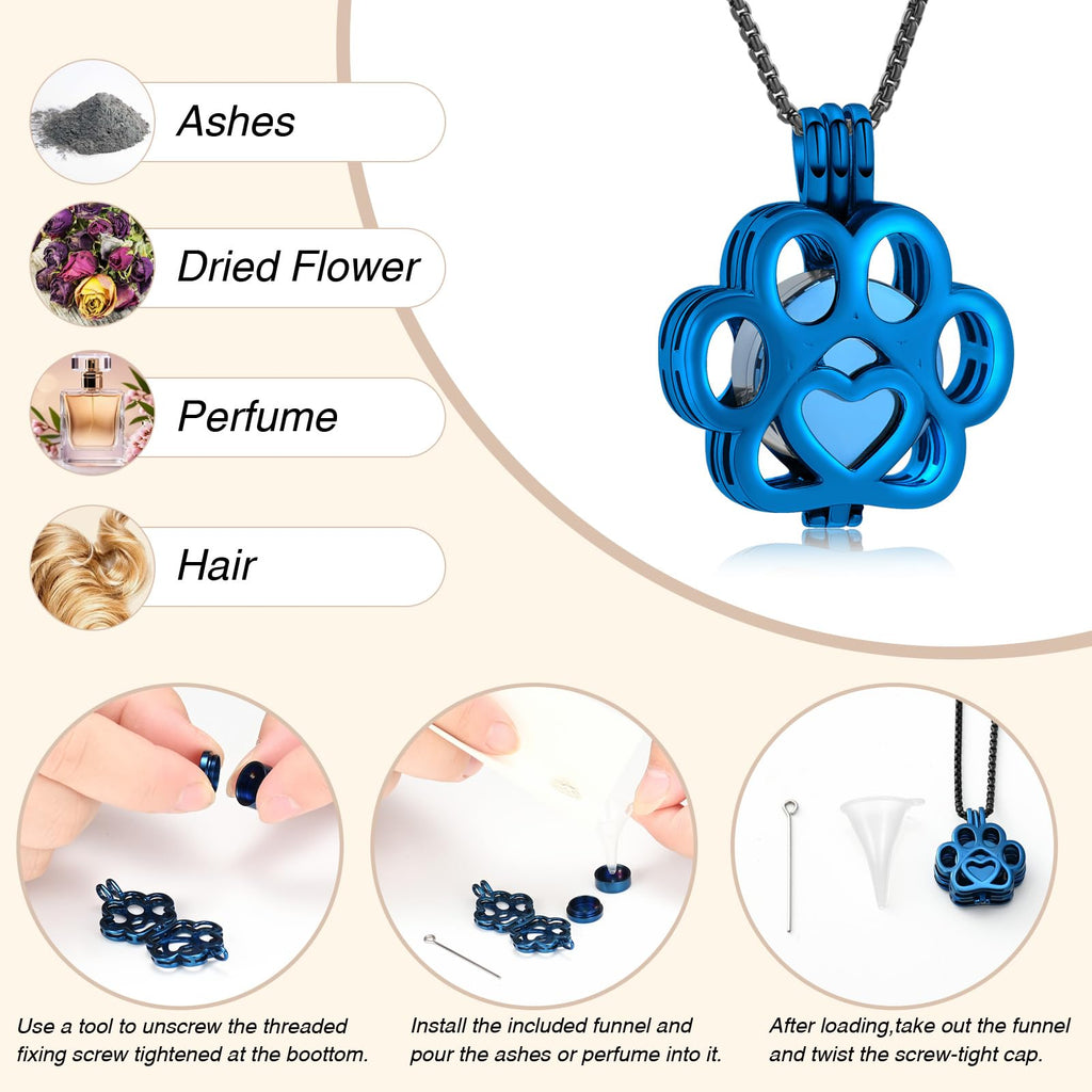 Oinsi Pet Cremation Jewelry For Ashes For Dog/Cat Paw Stainless Steel Memorial Locket Urn Necklace Inside Mini Case Keepsake Cremation Jewelry Women Men