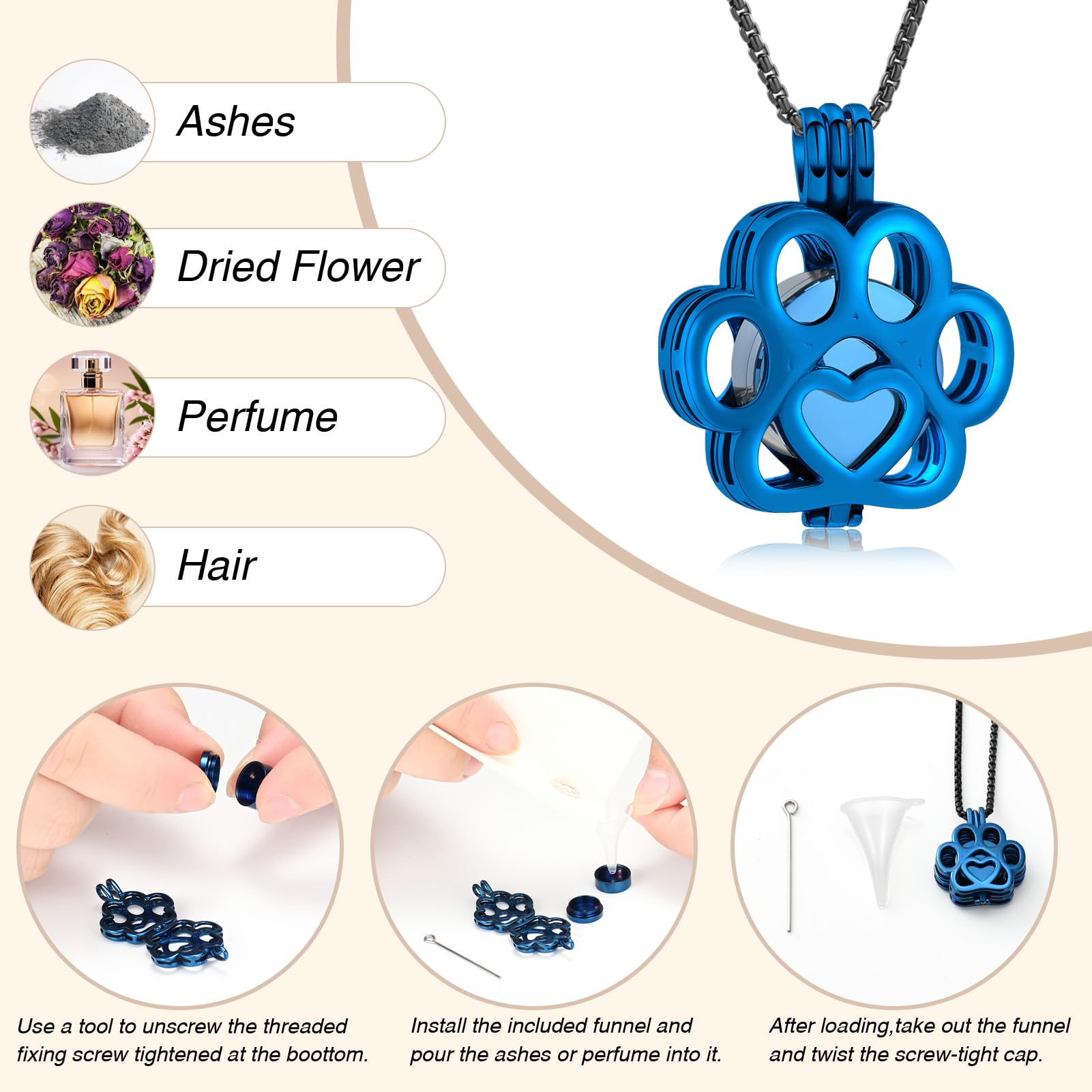 Oinsi Pet Cremation Jewelry For Ashes For Dog/Cat Paw Stainless Steel Memorial Locket Urn Necklace Inside Mini Case Keepsake Cremation Jewelry Women Men