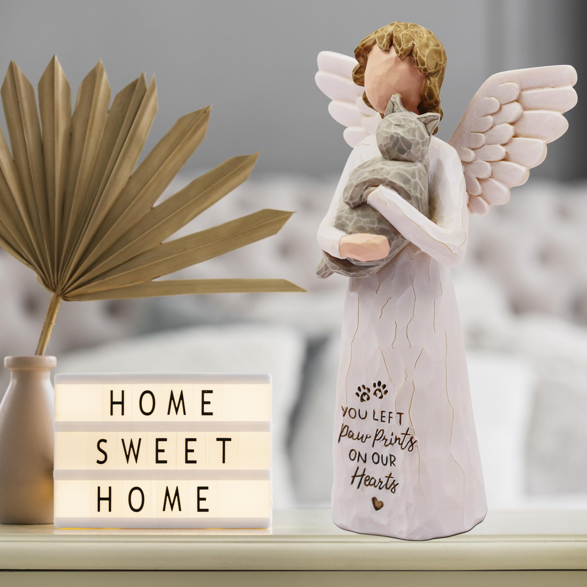 BORLESTA Cat Memorial Gifts for Loss of Cat, Pet Loss Sympathy Gift, Pet Cat Remembrance Gifts, Cat Mom Gift for Cats Lovers, Cat Statue Hand-Painted Figurines Angel (Gray)