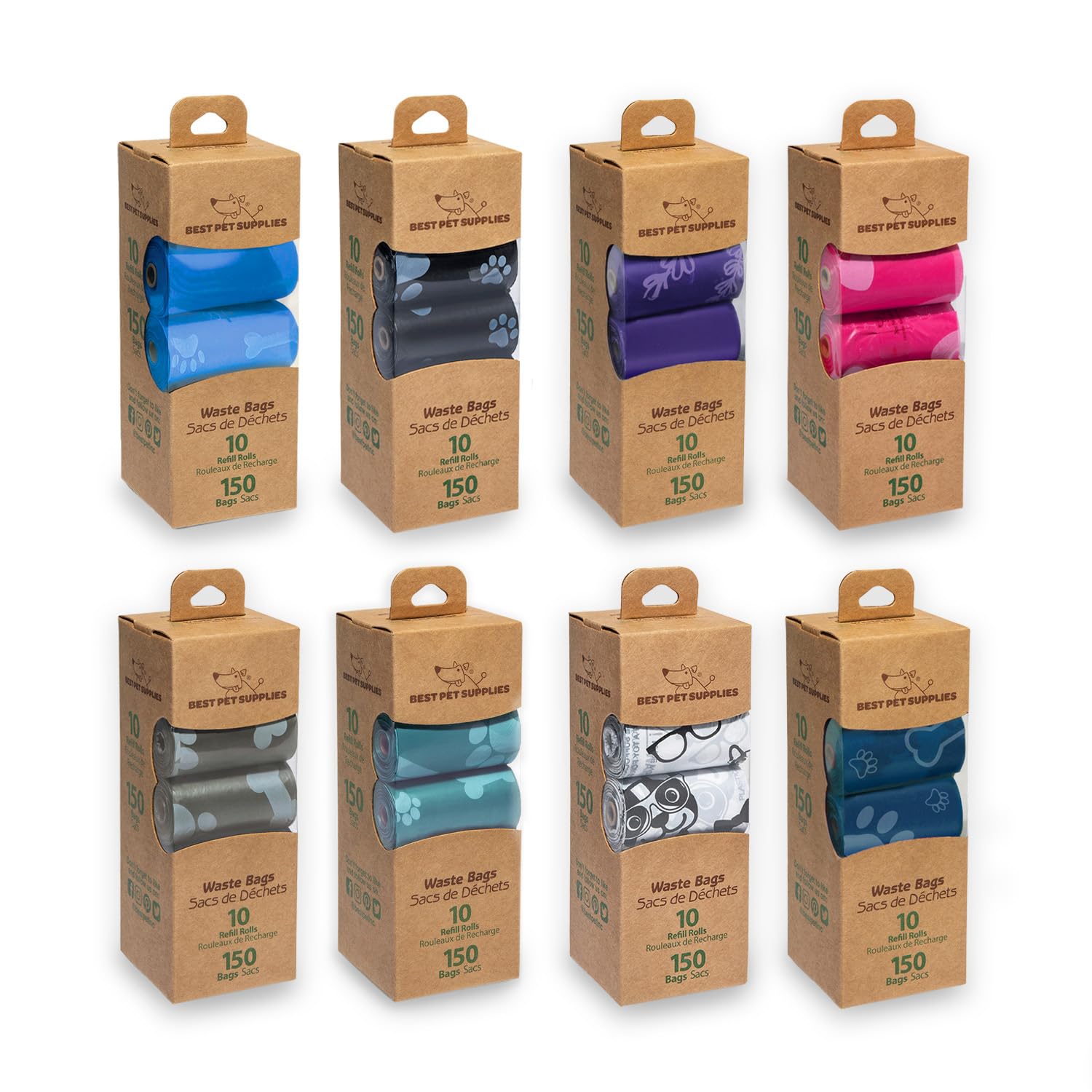 Best Pet Supplies Dog Poop Bags for Waste Refuse Cleanup, Doggy Roll Replacements for Outdoor Puppy Walking and Travel, Leak Proof and Tear Resistant, Thick Plastic - Assorted, 150 Bags