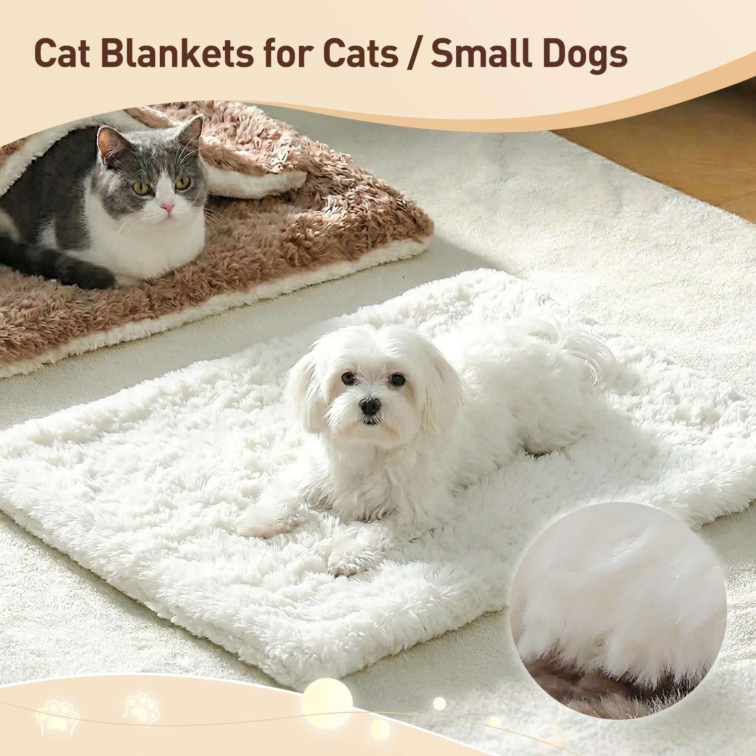 Cat Blanket for Indoor Cats - Ultra Thick 460GSM Faux Rabbit Fur & 260GSM Sherpa, Small Pet Throw for Carrier, Crate & Couch Protection, Soft Thermal Kitten Bedding, 21"x18" Grey