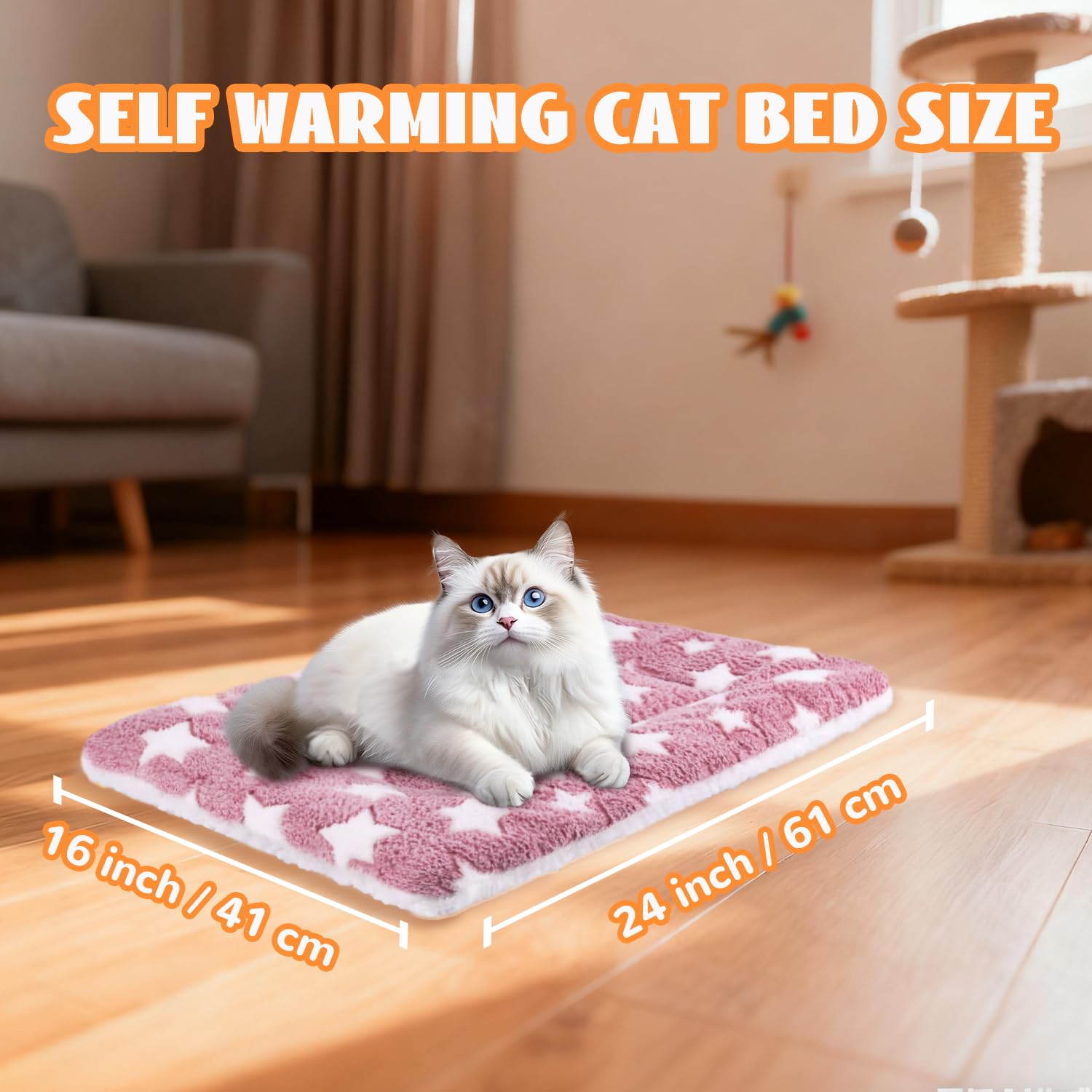 4 Pcs Self Warming Cat Bed, Self Heating Pet Mat for Kitten & Puppy, Soft Calming Cat Bed Mat Reflects Body Heat Warm Washable Pet Pad for Crates, Floors, Indoor, Outdoor(12.6×10 Inch)