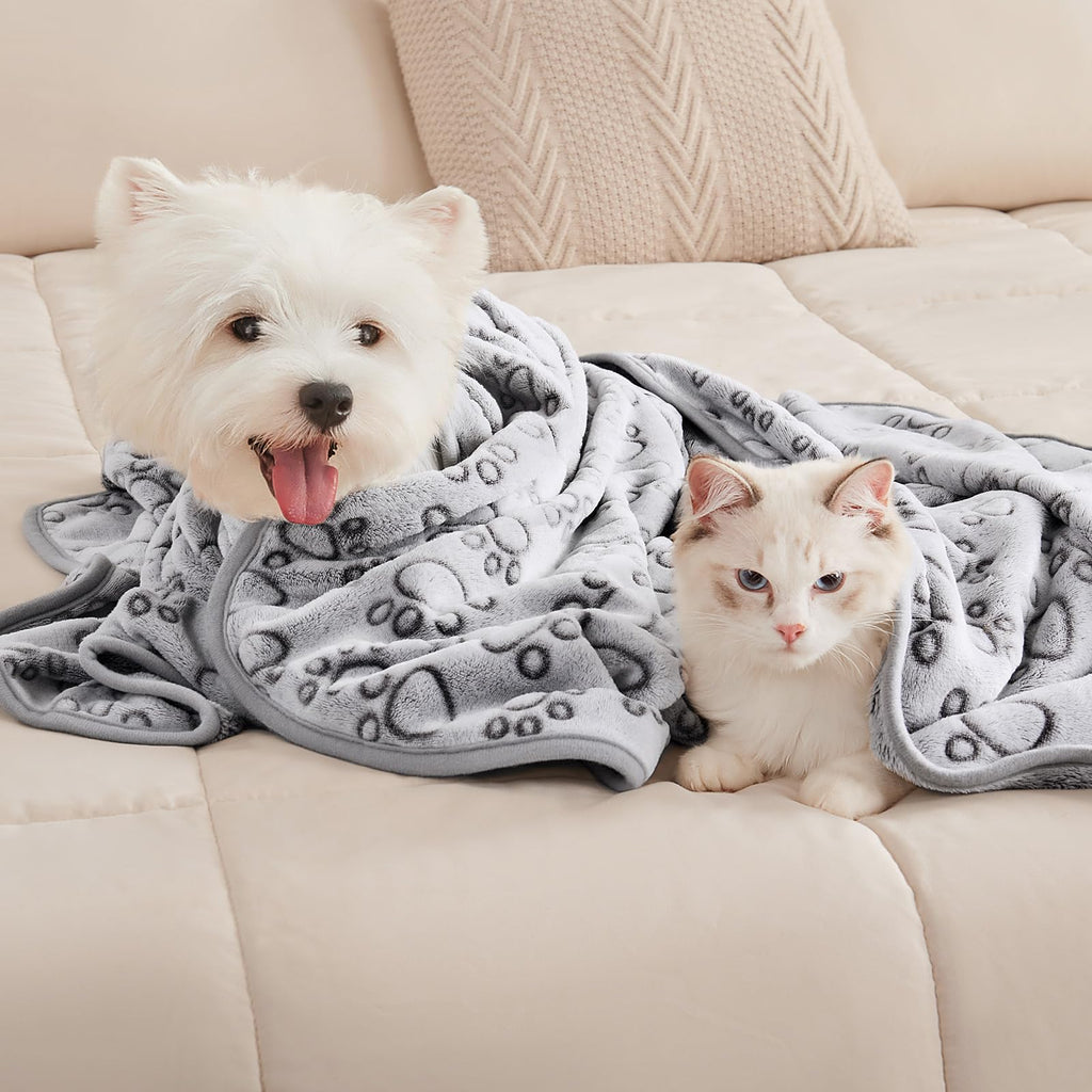 Luciphia 1 Pack 3 Cat Printed Fleece Pet Blankets Washable，Soft Warm Throw Covers for Crate Couch Bed，Cozy Puppy Essentials for Dogs and Cats，Purple/Grey/Khaki, Small (23x16 inch)