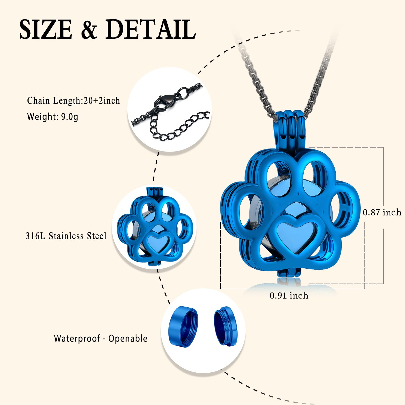 Oinsi Pet Cremation Jewelry For Ashes For Dog/Cat Paw Stainless Steel Memorial Locket Urn Necklace Inside Mini Case Keepsake Cremation Jewelry Women Men