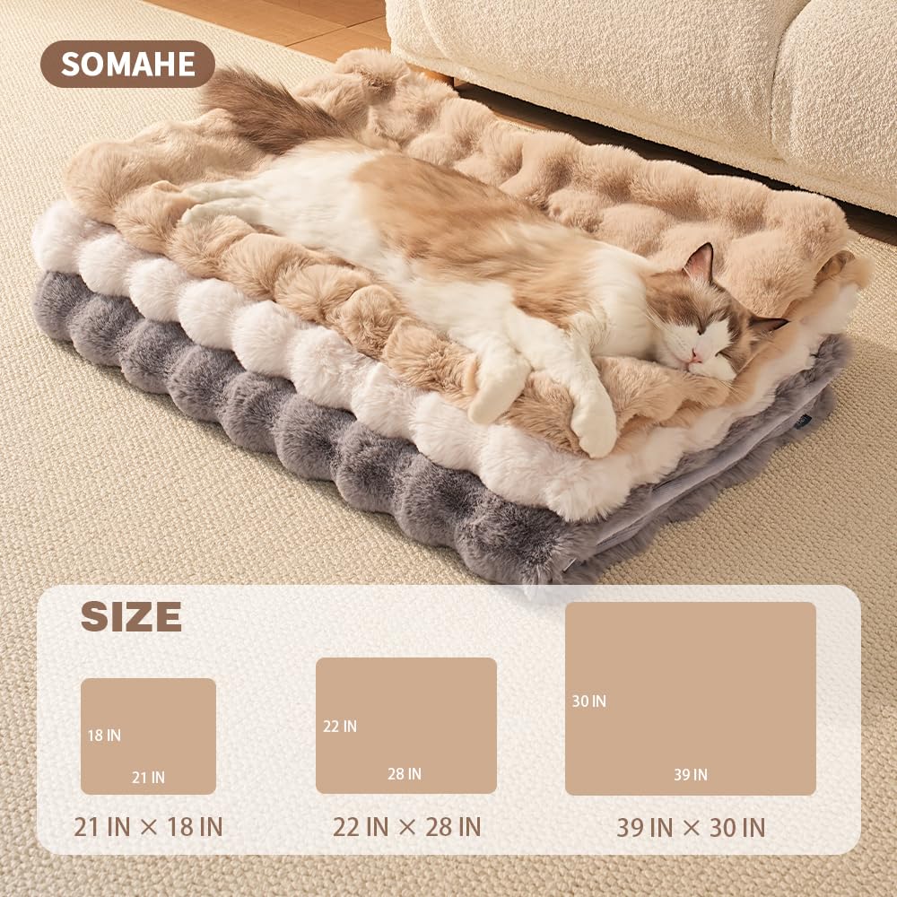 SOMAHE Self-Warming Cat Blanket, Dual-Side Plush Sherpa Throw with Anti-Static, Snuggle Mat for Kittens & Cats, Cozy Bed Topper for Windowsills & Couches, Machine Washable & Dryable, 21x18 Inch Gray