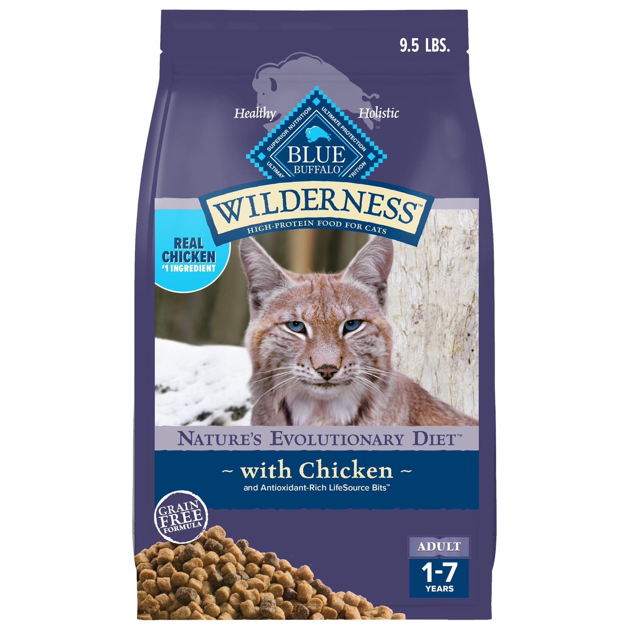Blue Buffalo Wilderness Nature's Evolutionary Diet High-Protein, Grain-Free Natural Dry Food for Adult Cats, Chicken, 4-lb. Bag