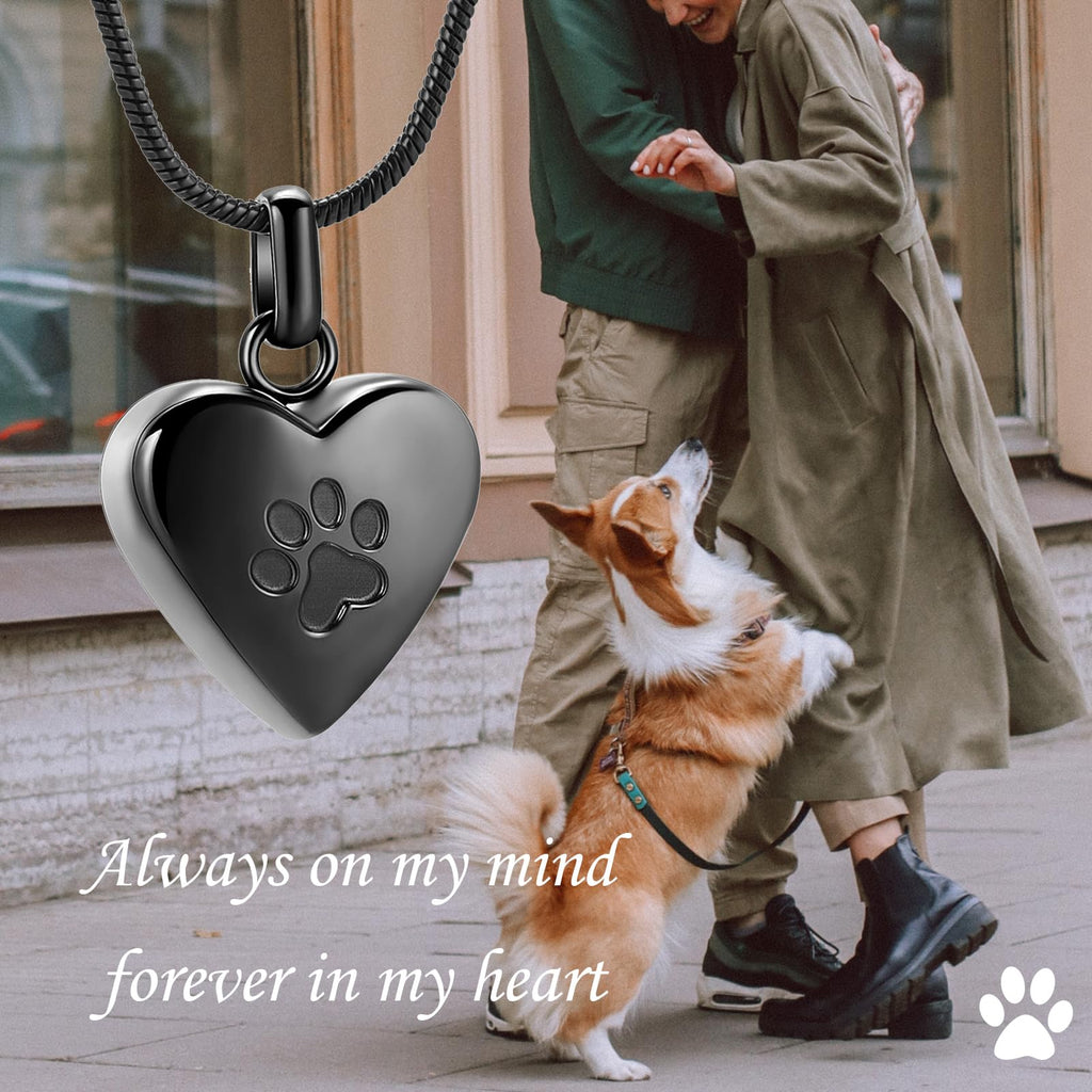 zeqingjw Pet Cremation Jewelry for Ashes Pendant Paw Print Pet Heart Urn Necklace Memorial Keepsake Jewelry for Pet/Dog's/Cat's Ashes