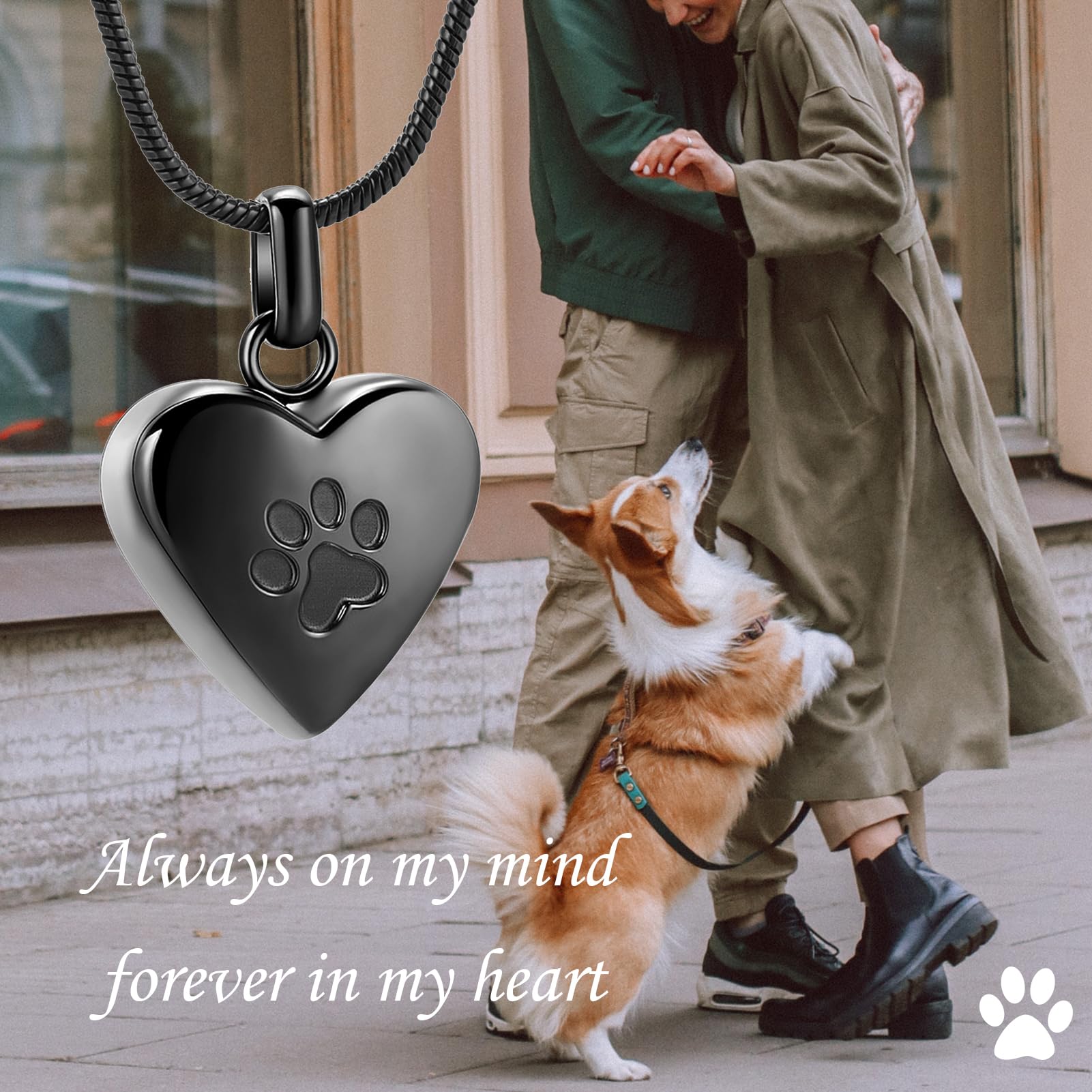 zeqingjw Pet Cremation Jewelry for Ashes Pendant Paw Print Pet Heart Urn Necklace Memorial Keepsake Jewelry for Pet/Dog's/Cat's Ashes