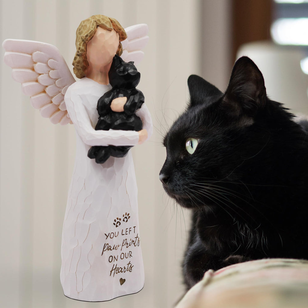 BORLESTA Cat Memorial Gifts for Loss of Cat, Pet Loss Sympathy Gift, Pet Cat Remembrance Gifts, Cat Mom Gift for Cats Lovers, Cat Statue Hand-Painted Figurines Angel (Gray)