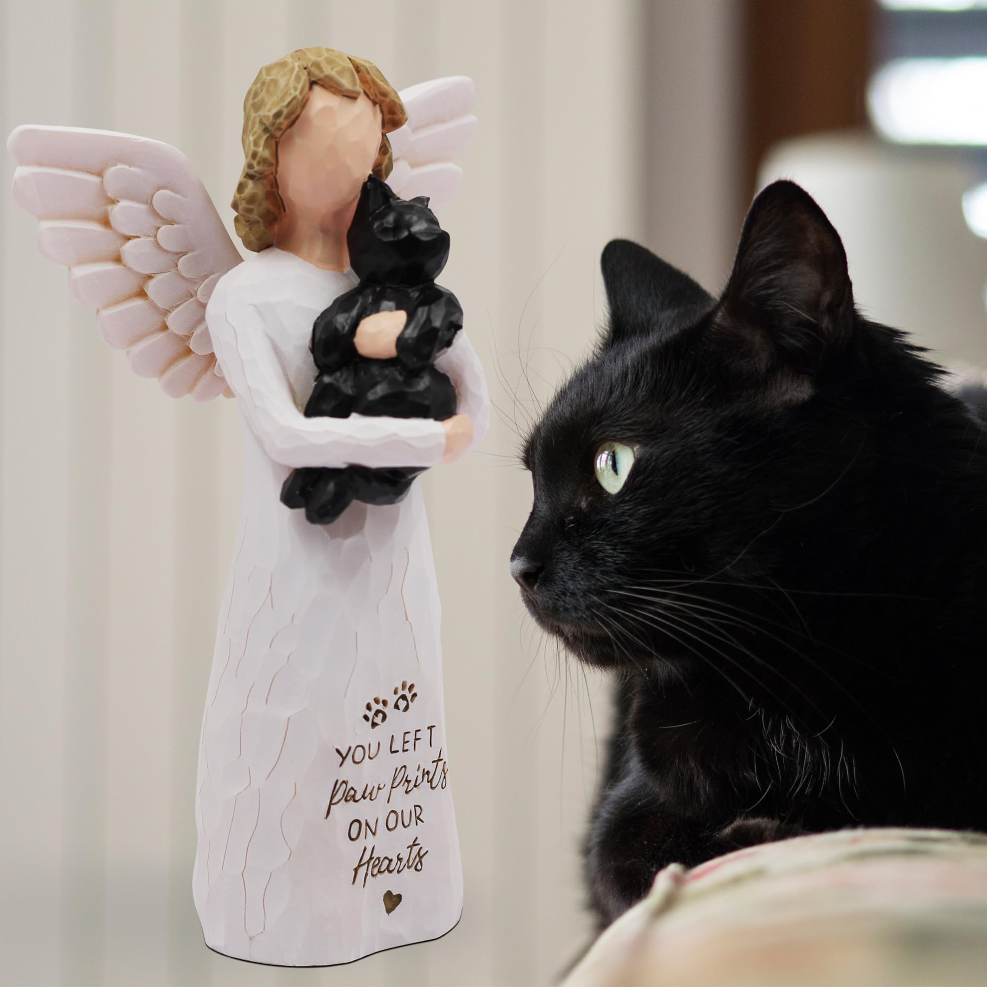 BORLESTA Cat Memorial Gifts for Loss of Cat, Pet Loss Sympathy Gift, Pet Cat Remembrance Gifts, Cat Mom Gift for Cats Lovers, Cat Statue Hand-Painted Figurines Angel (Gray)