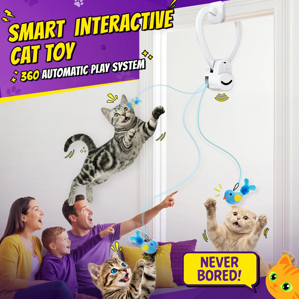 Interactive Cat Toys for Indoor Cats: Automatic Flying Bird Feather Wand Chase Exercise Enrichment Stimulation, USB Rechargeable Durable Safe Hanging Toy for Bored Kittens Adult Multi Cat Households