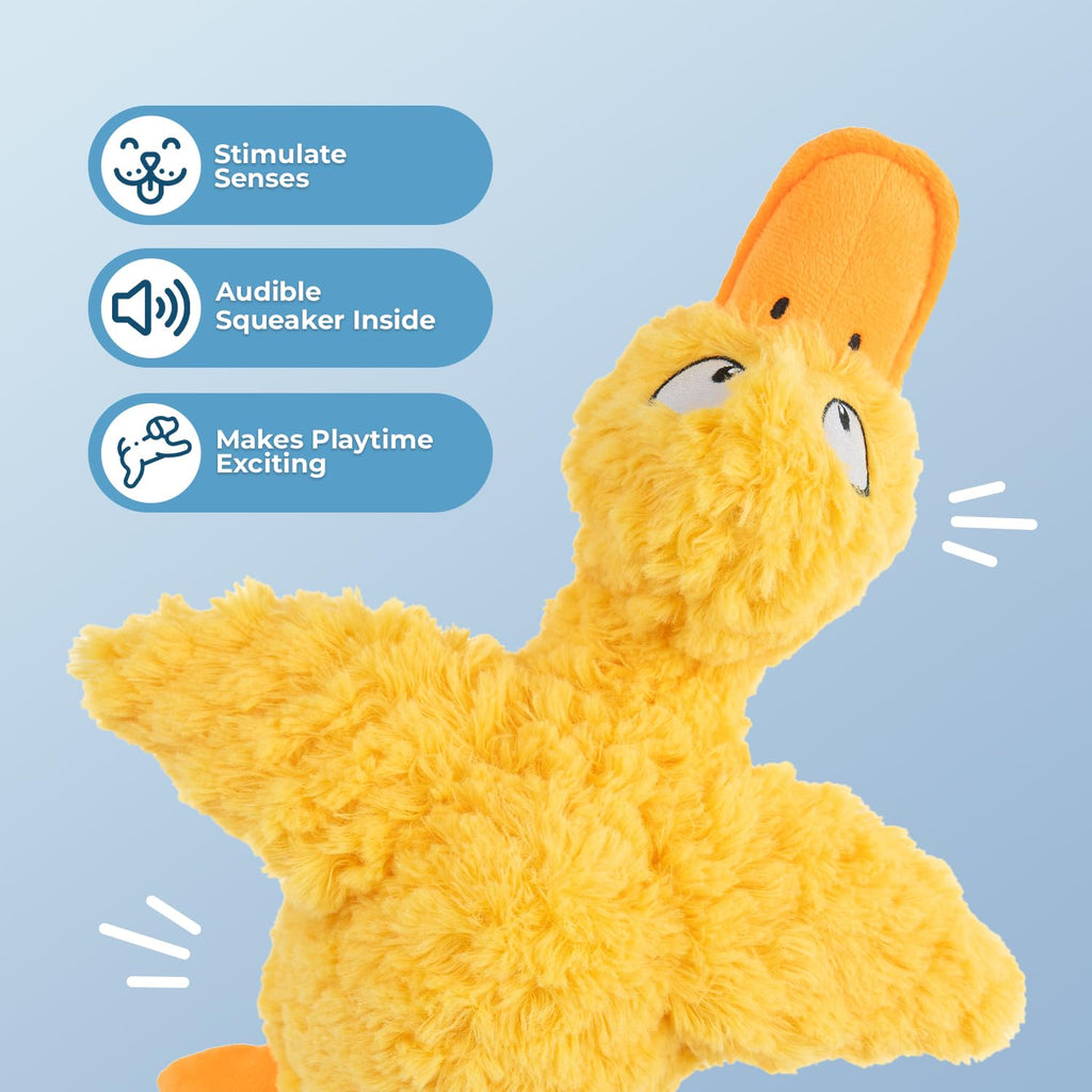 Best Pet Supplies Interactive Squeaky Dog Chew Toy, Ideal Dog Toys for Chewers, Small, Medium & Large Dogs, and Fetch Lovers - Crinkle Duck (Yellow), Large