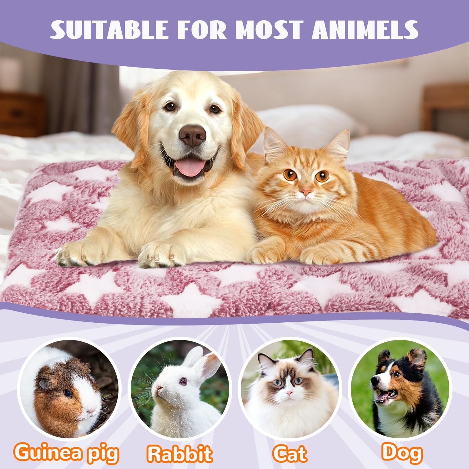 4 Pcs Self Warming Cat Bed, Self Heating Pet Mat for Kitten & Puppy, Soft Calming Cat Bed Mat Reflects Body Heat Warm Washable Pet Pad for Crates, Floors, Indoor, Outdoor(12.6×10 Inch)