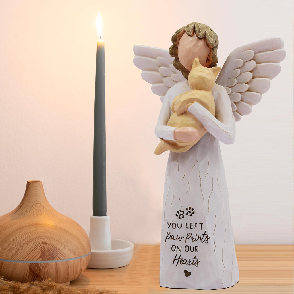 BORLESTA Cat Memorial Gifts for Loss of Cat, Pet Loss Sympathy Gift, Pet Cat Remembrance Gifts, Cat Mom Gift for Cats Lovers, Cat Statue Hand-Painted Figurines Angel (Gray)