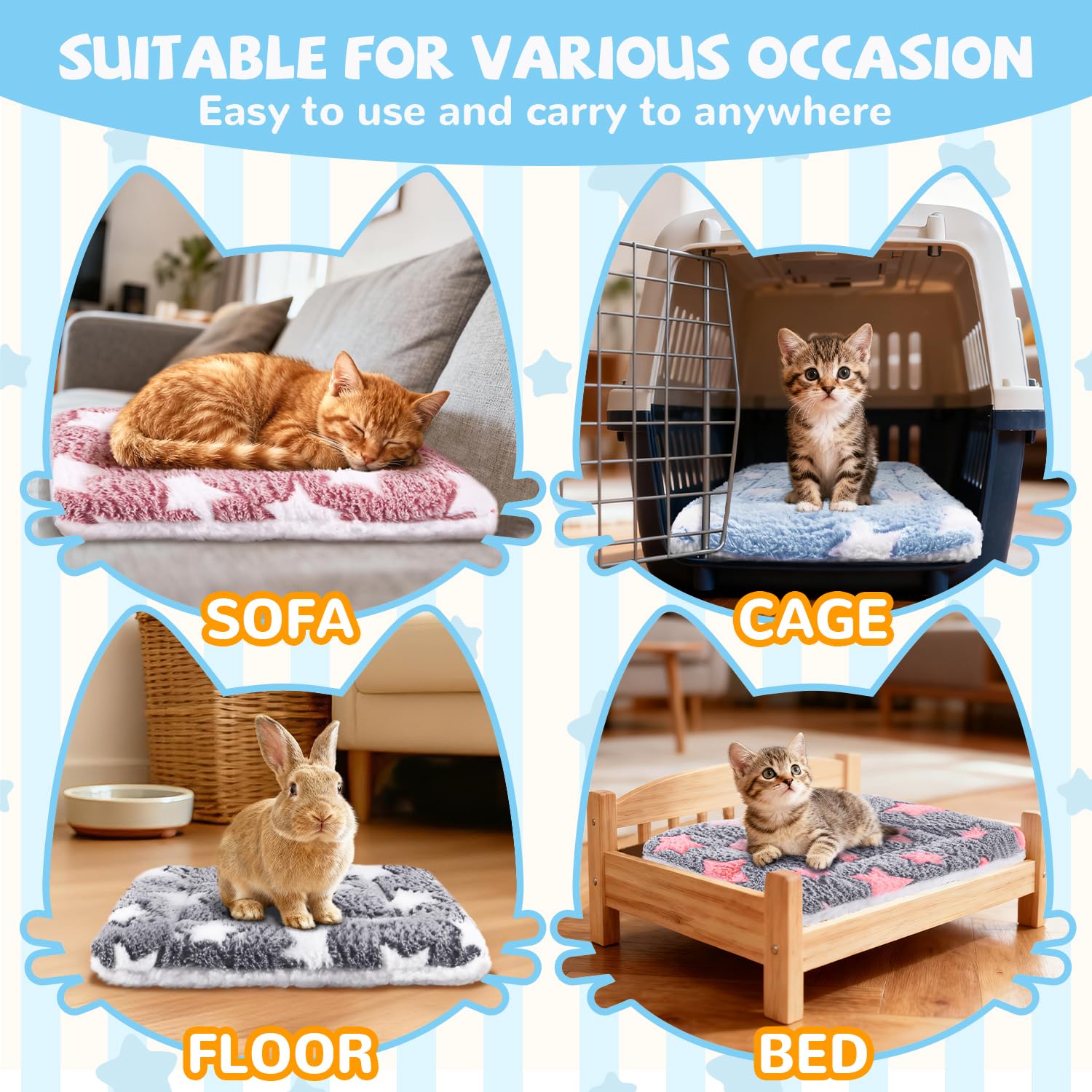 4 Pcs Self Warming Cat Bed, Self Heating Pet Mat for Kitten & Puppy, Soft Calming Cat Bed Mat Reflects Body Heat Warm Washable Pet Pad for Crates, Floors, Indoor, Outdoor(12.6×10 Inch)