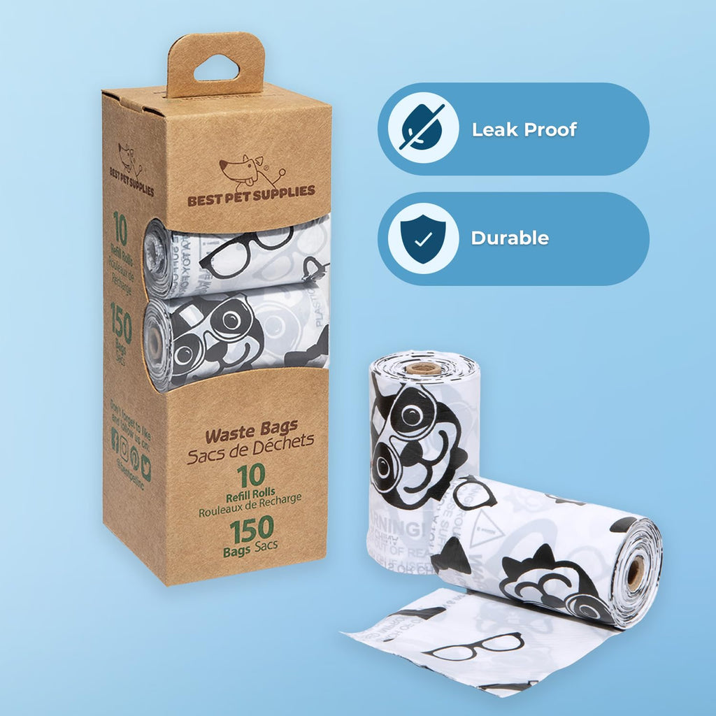 Best Pet Supplies Dog Poop Bags for Waste Refuse Cleanup, Doggy Roll Replacements for Outdoor Puppy Walking and Travel, Leak Proof and Tear Resistant, Thick Plastic - Assorted, 150 Bags