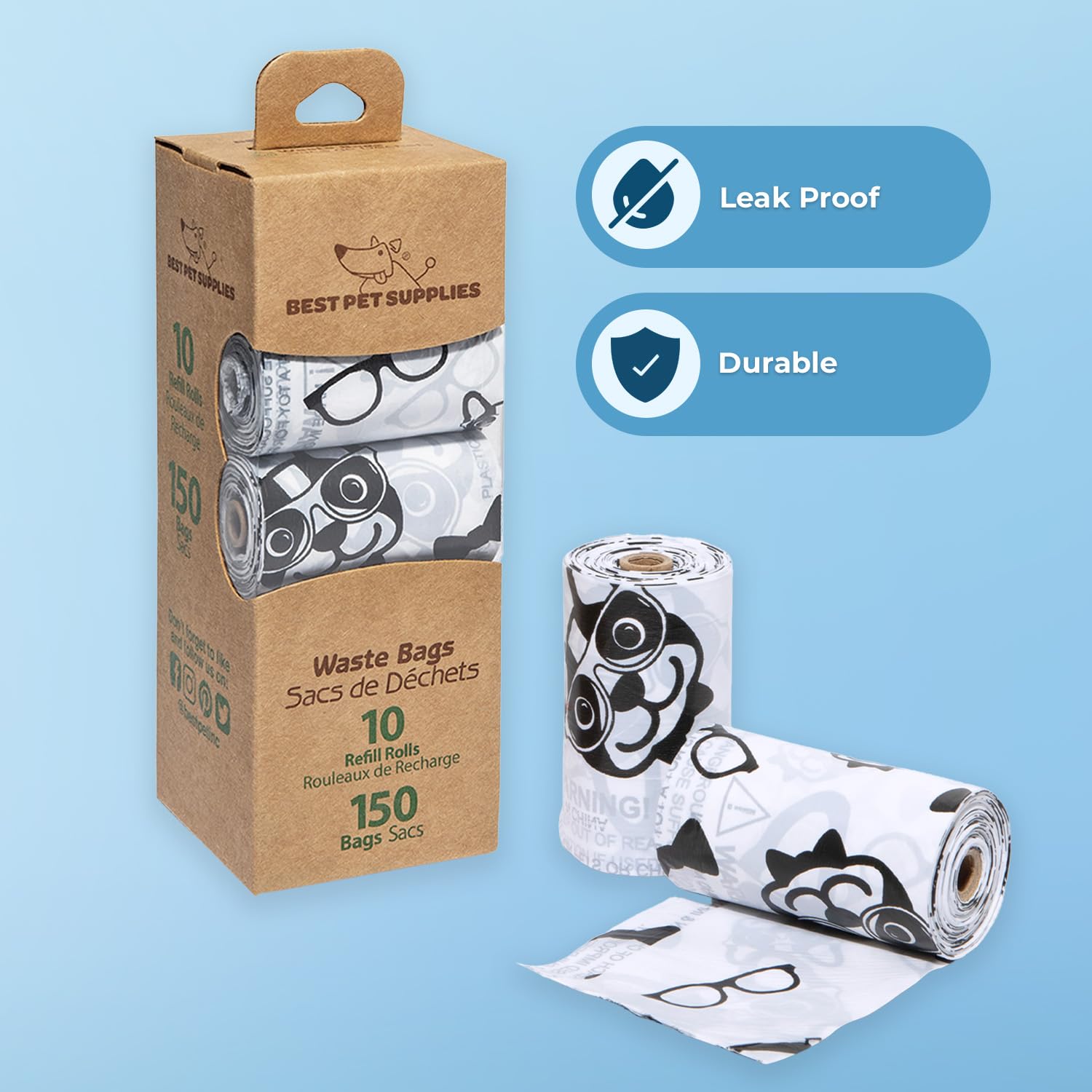 Best Pet Supplies Dog Poop Bags for Waste Refuse Cleanup, Doggy Roll Replacements for Outdoor Puppy Walking and Travel, Leak Proof and Tear Resistant, Thick Plastic - Assorted, 150 Bags