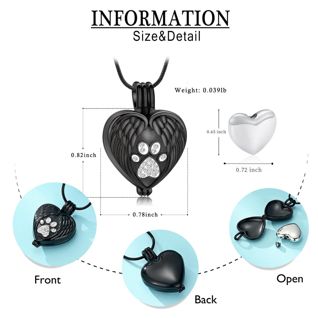 zeqingjw Pet Cremation Jewelry for Ashes Pendant Paw Print Pet Heart Urn Necklace Memorial Keepsake Jewelry for Pet/Dog's/Cat's Ashes