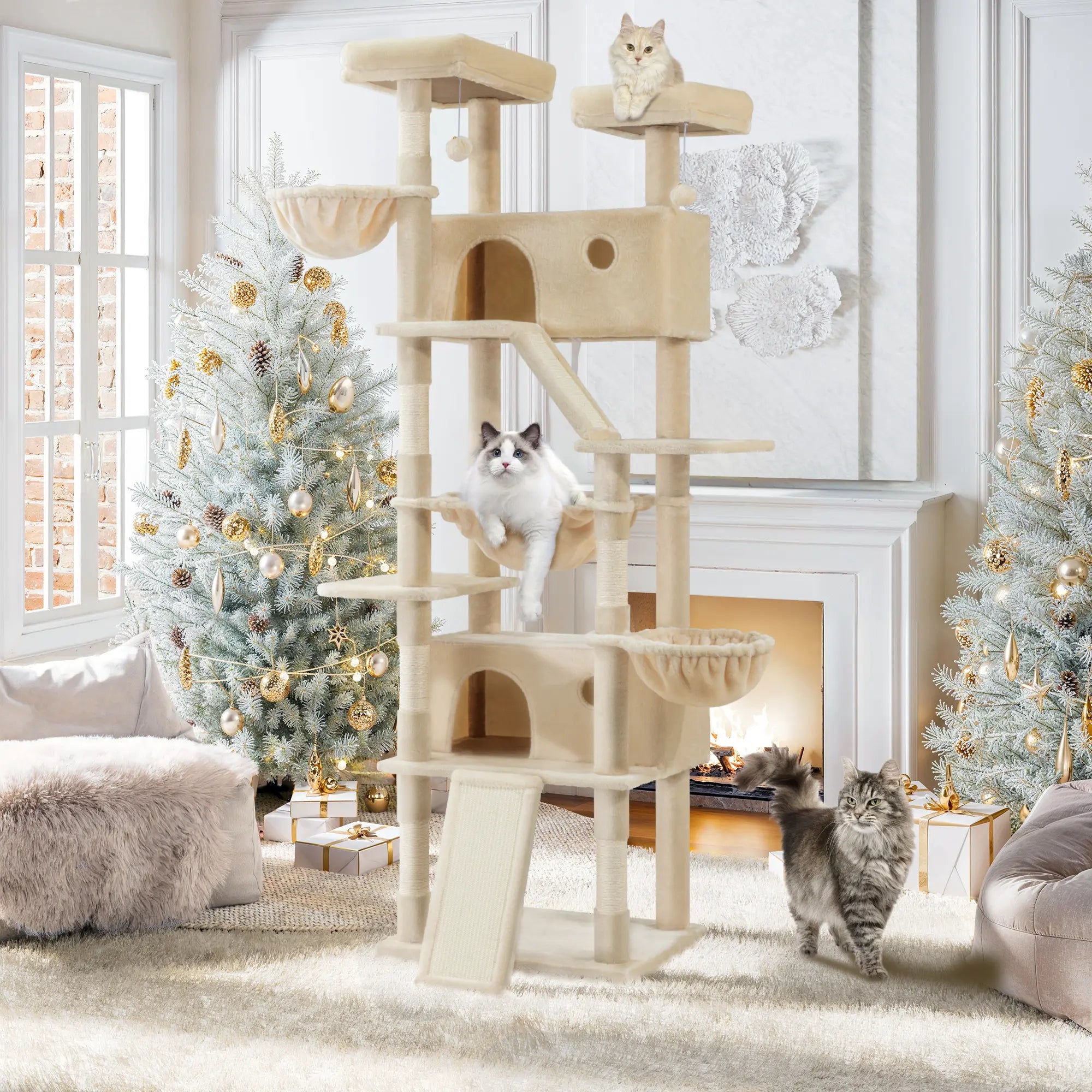 SHA CERLIN 81In/67In Multi-Level Tall Cat Tree Tower with Hammock & Sisal Scratching Posts Larger Cat Condo Furniture for Multi-Cat Play & Rest #Christmasgifts#Tiktokshopblackfriday