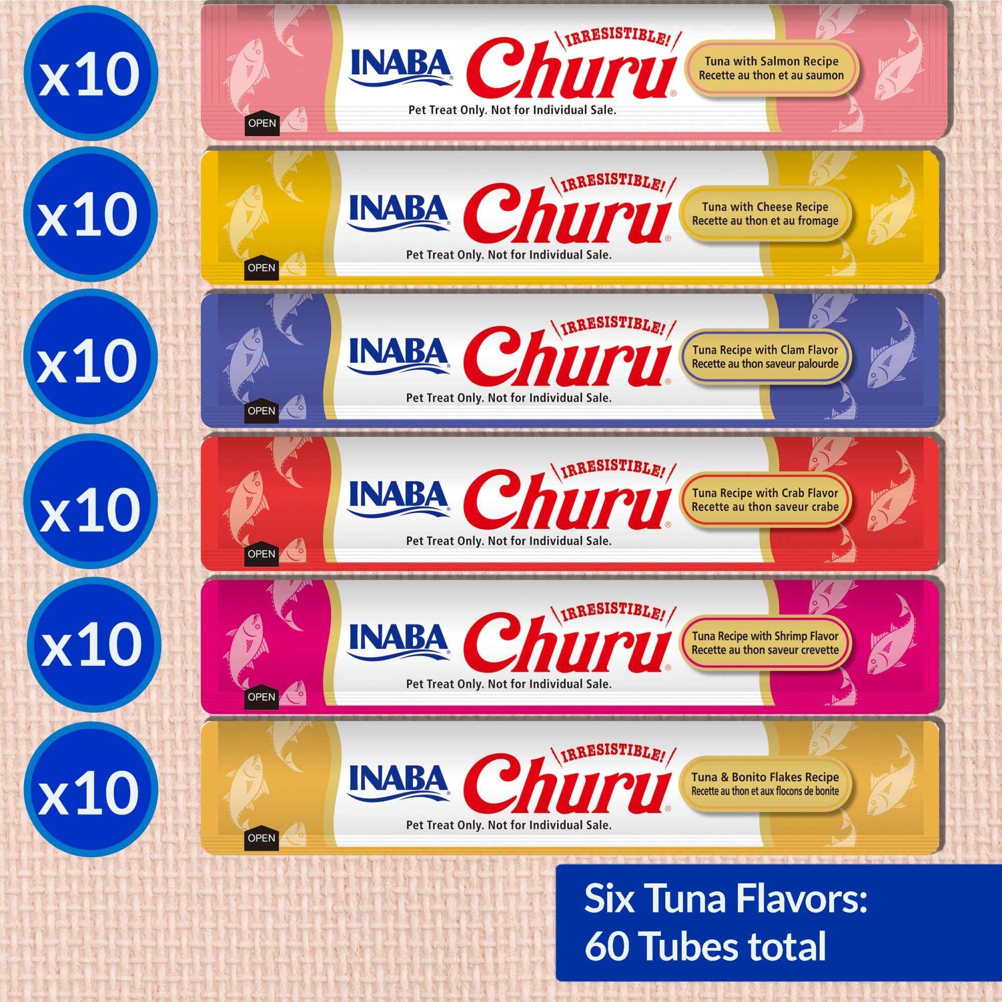 INABA Churu Cat Treats, Grain-Free, Lickable, Squeezable Creamy Purée Cat Treat/Topper with Vitamin E & Taurine, 0.5 Ounces Each Tube, 50 Tubes, Tuna & Chicken Variety