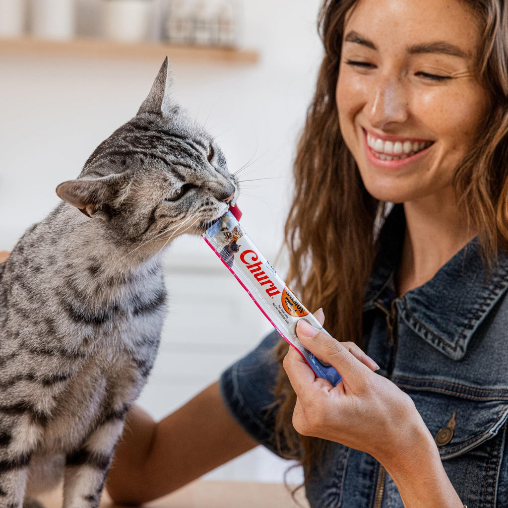 INABA Churu Cat Treats, Grain-Free, Lickable, Squeezable Creamy Purée Cat Treat/Topper with Vitamin E & Taurine, 0.5 Ounces Each Tube, 50 Tubes, Tuna & Chicken Variety