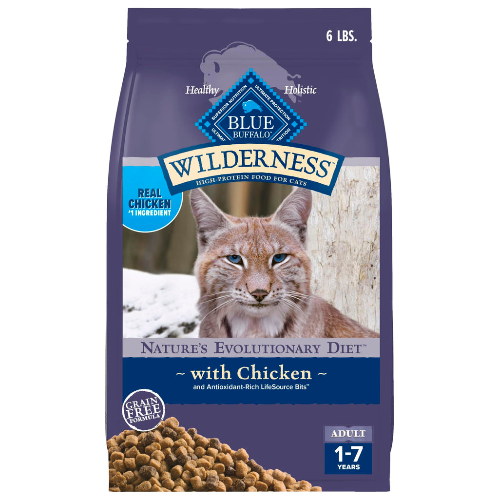 Blue Buffalo Wilderness Nature's Evolutionary Diet High-Protein, Grain-Free Natural Dry Food for Adult Cats, Chicken, 4-lb. Bag