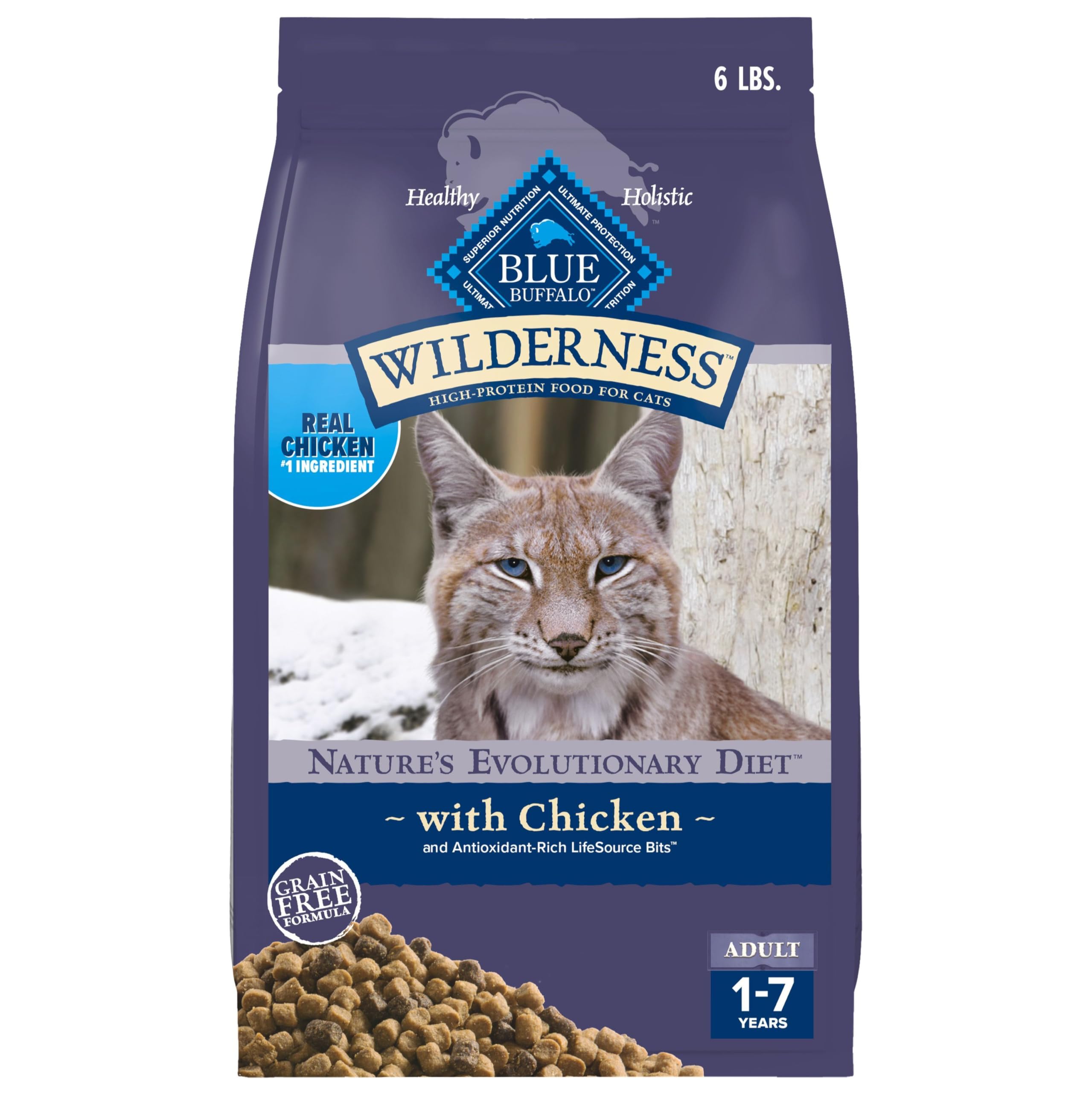Blue Buffalo Wilderness Nature's Evolutionary Diet High-Protein, Grain-Free Natural Dry Food for Adult Cats, Chicken, 4-lb. Bag