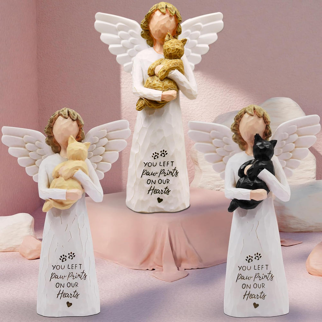 BORLESTA Cat Memorial Gifts for Loss of Cat, Pet Loss Sympathy Gift, Pet Cat Remembrance Gifts, Cat Mom Gift for Cats Lovers, Cat Statue Hand-Painted Figurines Angel (Gray)