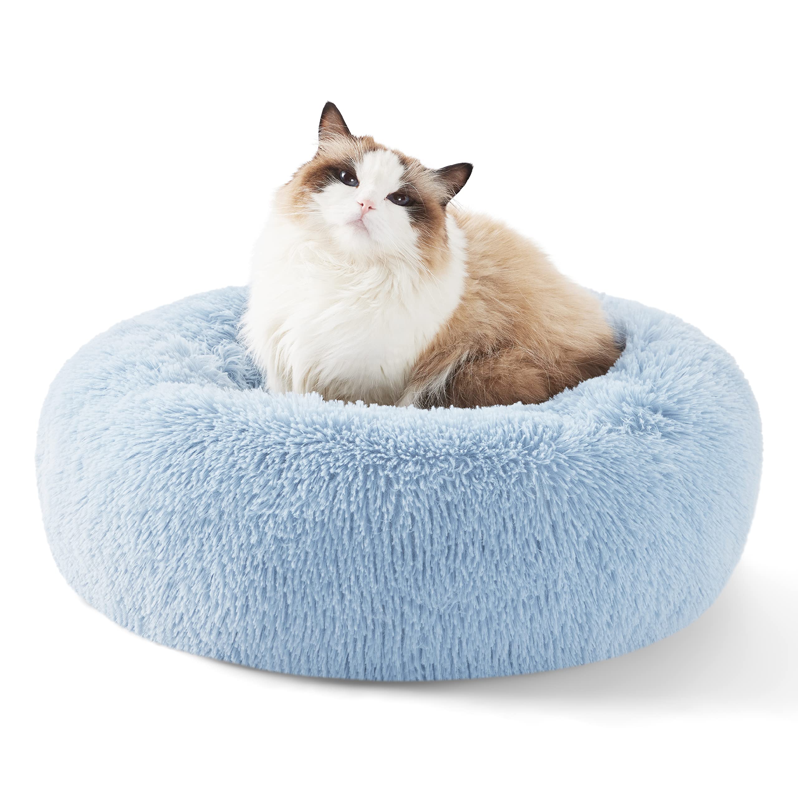 Bedsure Calming Dog Bed for Small Dogs - Donut Washable Small Puppy Bed, 23 inches Anti-Slip Round Fluffy Plush Faux Fur Large Cat Bed, Fits up to 25 lbs Pets, Camel