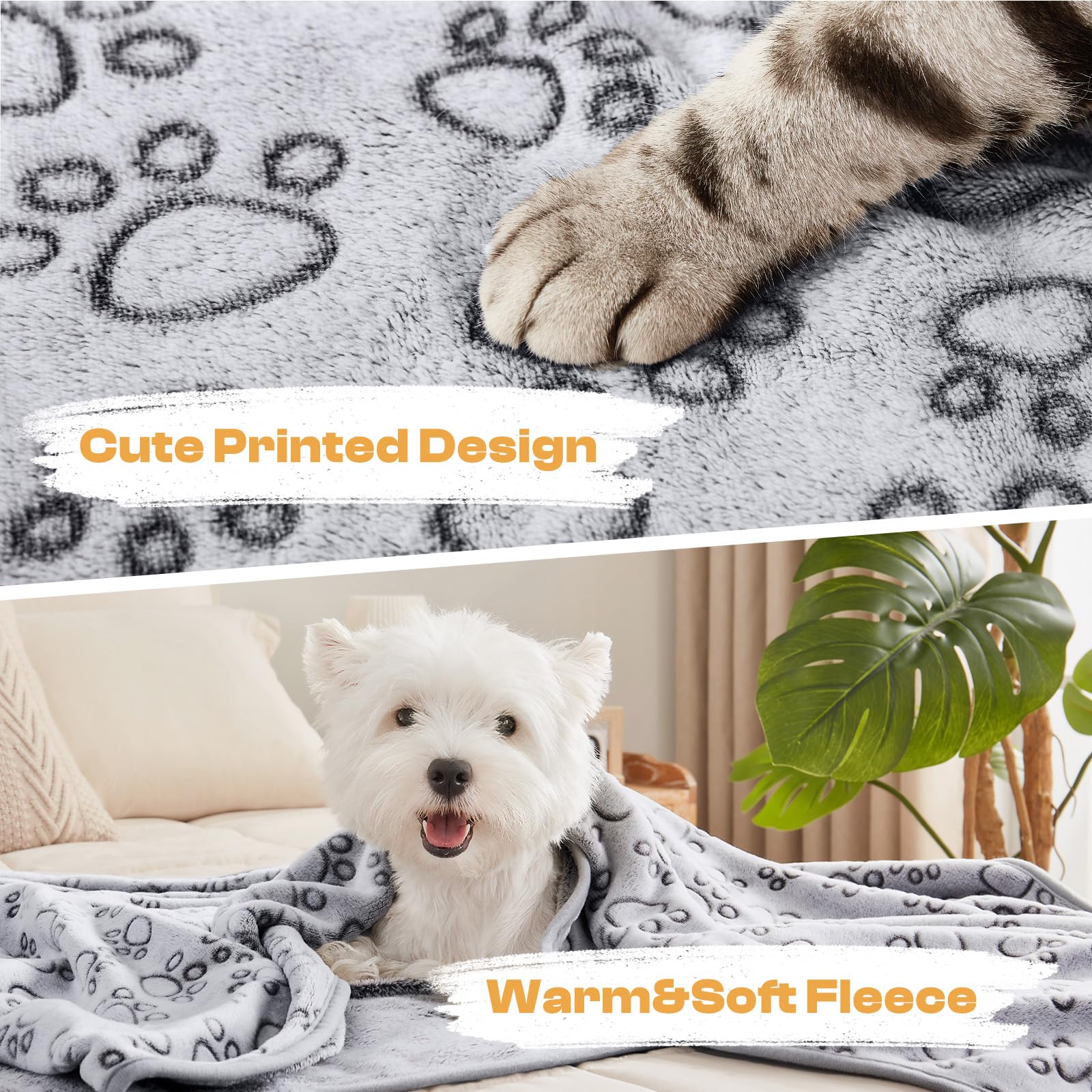 Luciphia 1 Pack 3 Cat Printed Fleece Pet Blankets Washable，Soft Warm Throw Covers for Crate Couch Bed，Cozy Puppy Essentials for Dogs and Cats，Purple/Grey/Khaki, Small (23x16 inch)