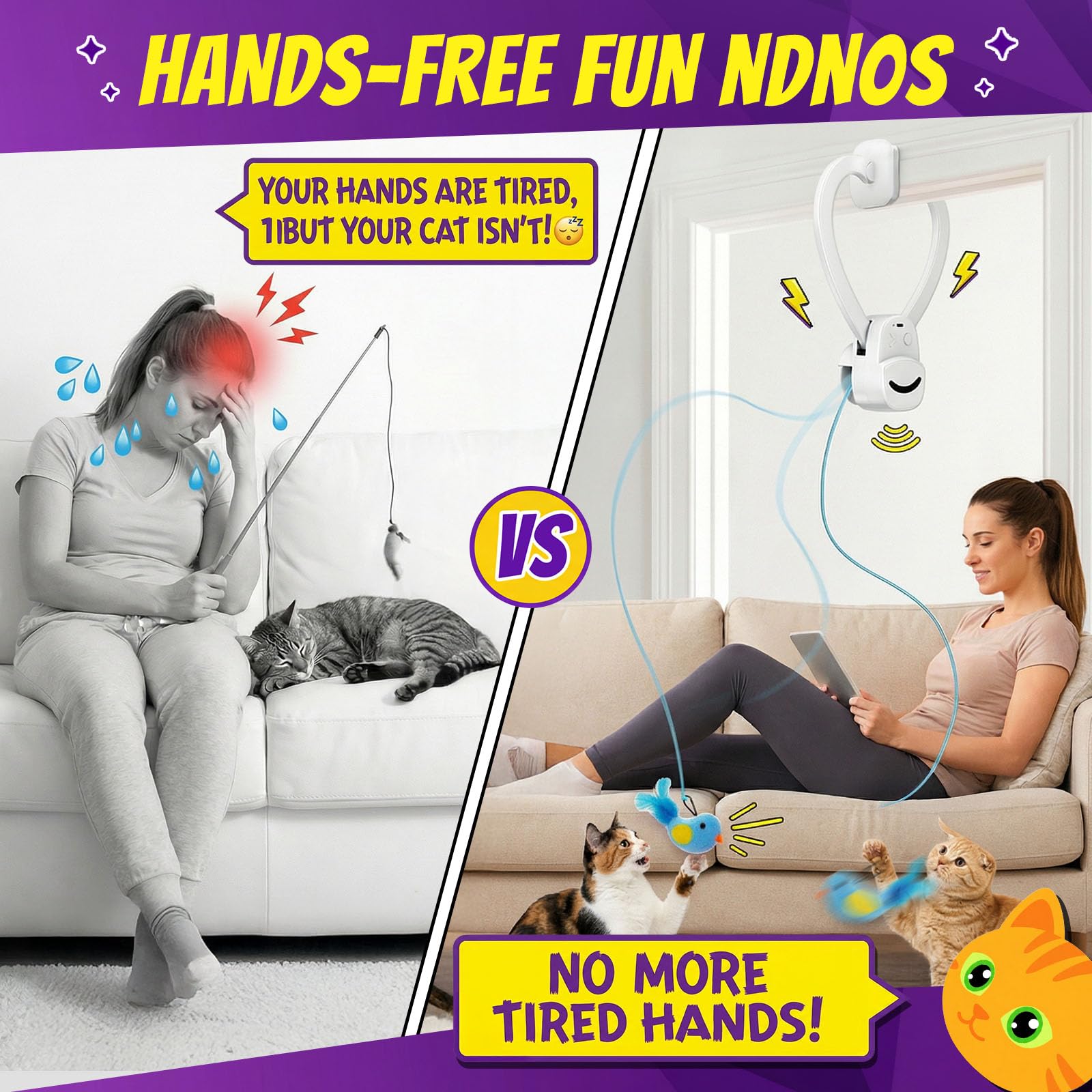 Interactive Cat Toys for Indoor Cats: Automatic Flying Bird Feather Wand Chase Exercise Enrichment Stimulation, USB Rechargeable Durable Safe Hanging Toy for Bored Kittens Adult Multi Cat Households