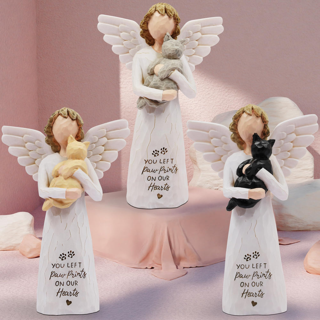 BORLESTA Cat Memorial Gifts for Loss of Cat, Pet Loss Sympathy Gift, Pet Cat Remembrance Gifts, Cat Mom Gift for Cats Lovers, Cat Statue Hand-Painted Figurines Angel (Gray)
