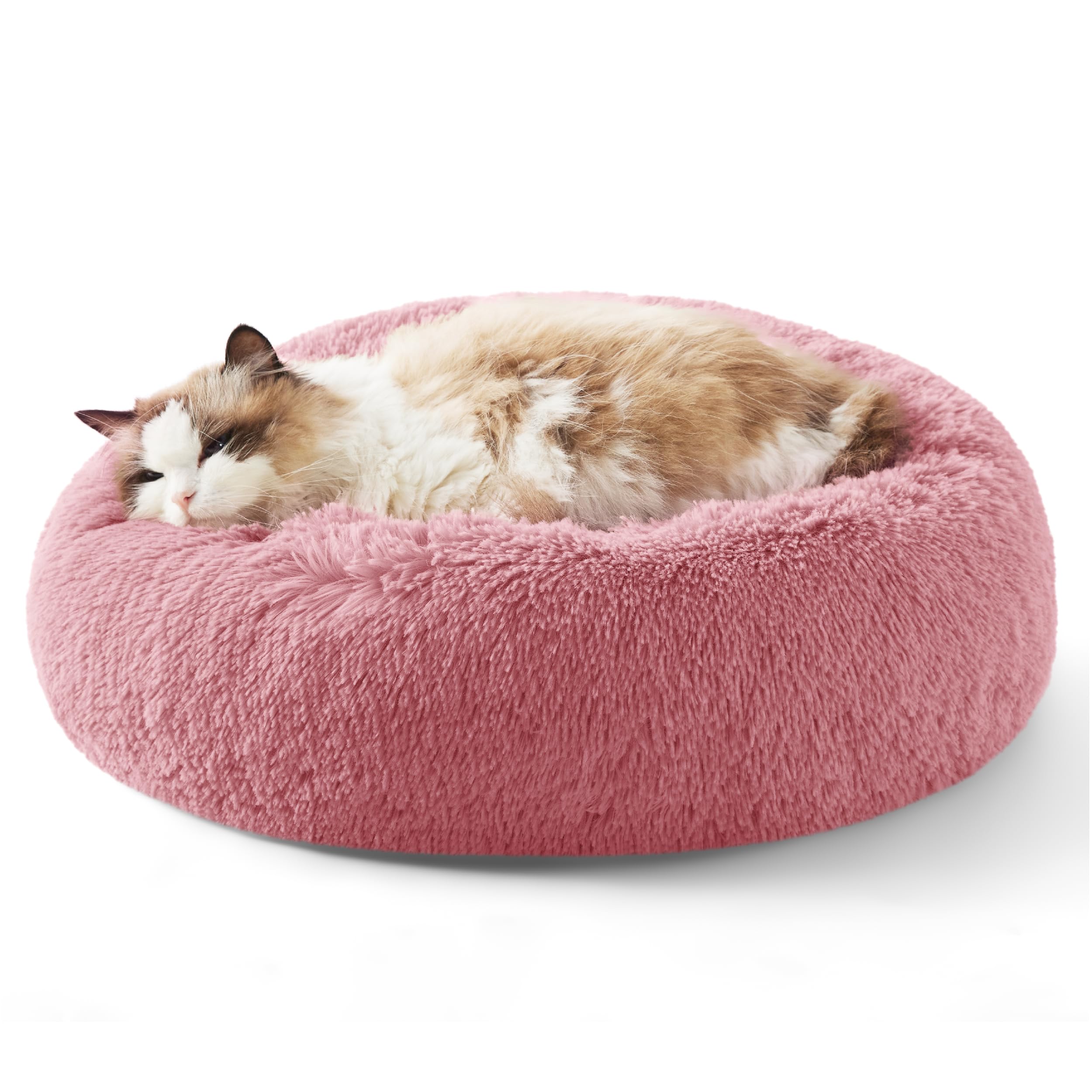 Bedsure Calming Dog Bed for Small Dogs - Donut Washable Small Puppy Bed, 23 inches Anti-Slip Round Fluffy Plush Faux Fur Large Cat Bed, Fits up to 25 lbs Pets, Camel