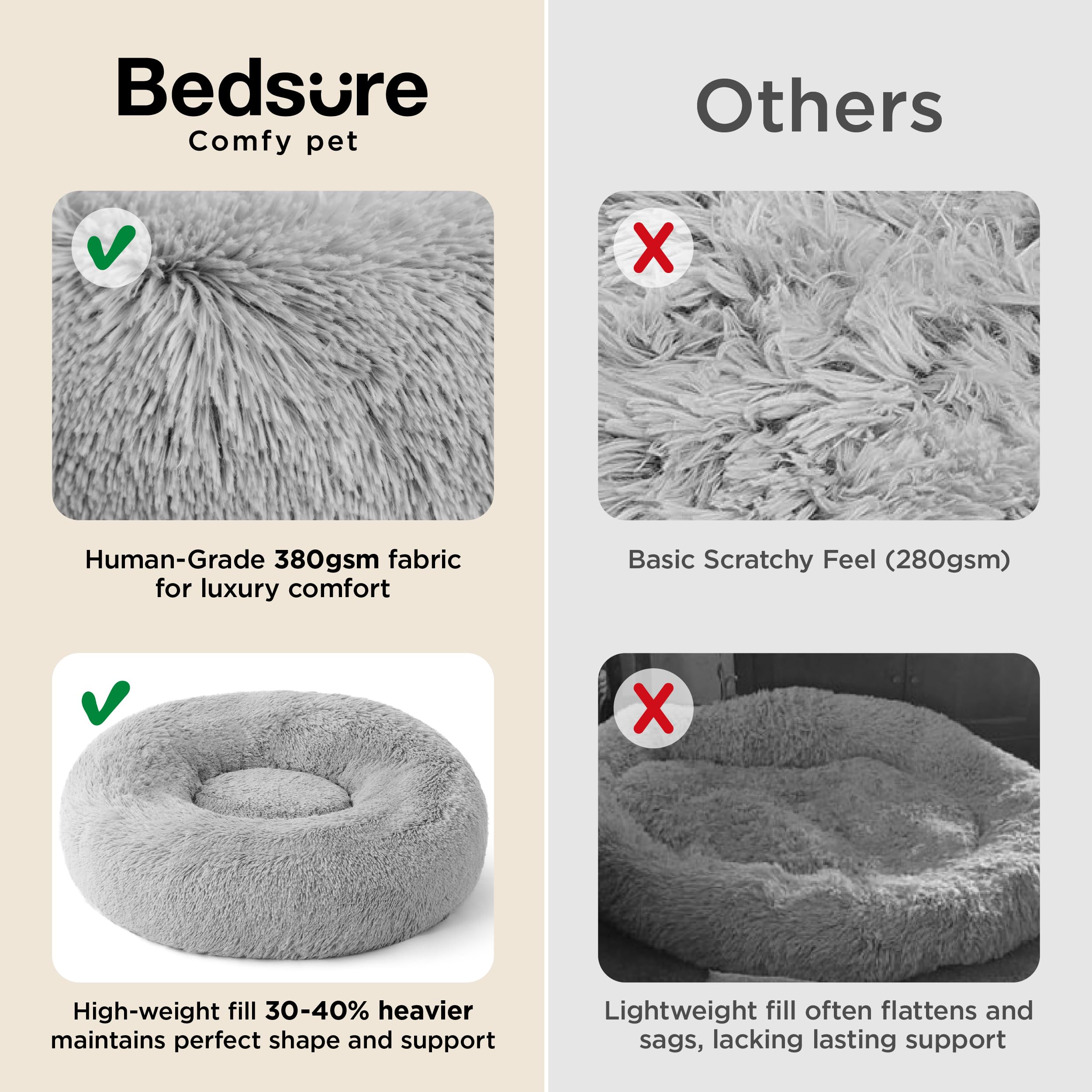 Bedsure Calming Dog Bed for Small Dogs - Donut Washable Small Puppy Bed, 23 inches Anti-Slip Round Fluffy Plush Faux Fur Large Cat Bed, Fits up to 25 lbs Pets, Camel