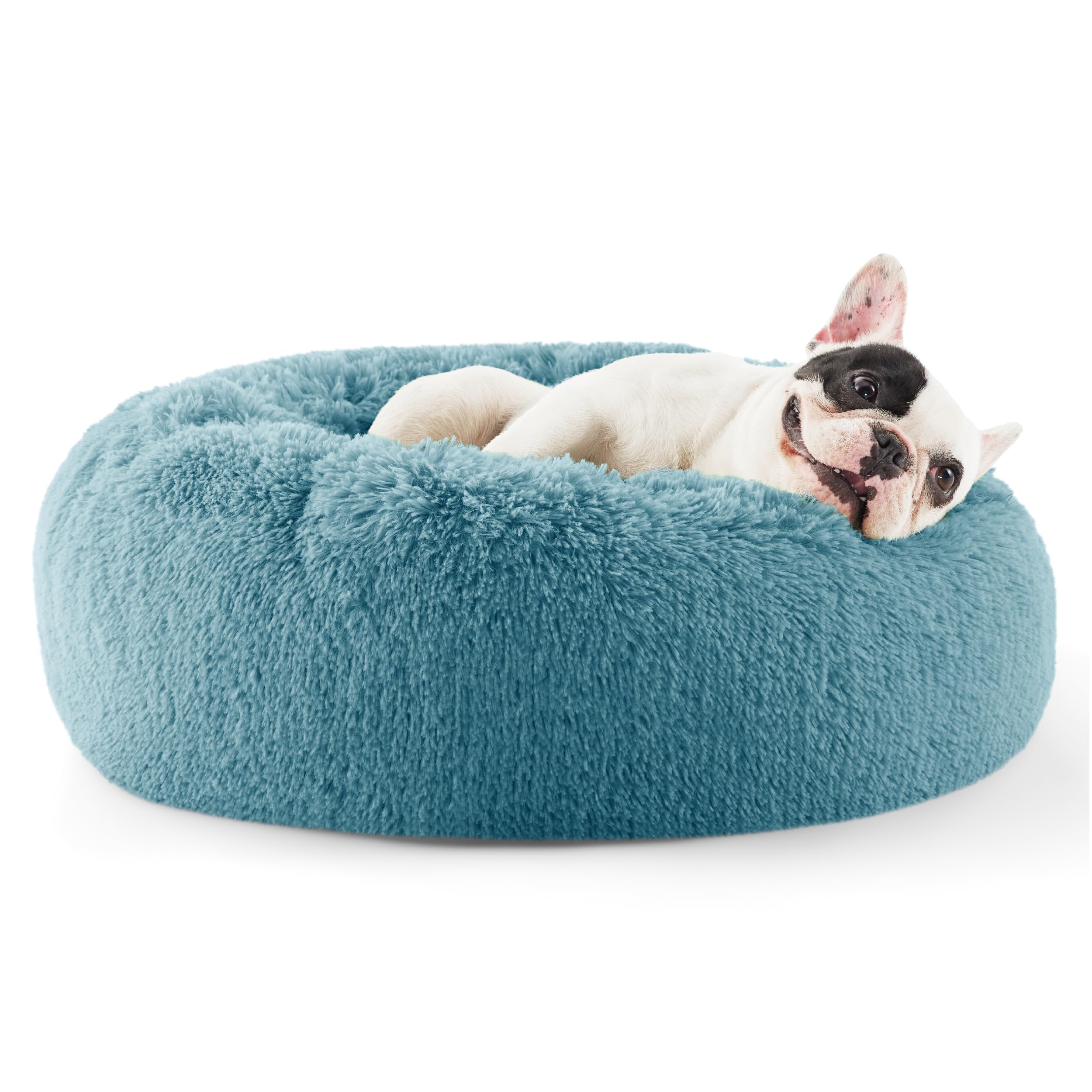 Bedsure Calming Dog Bed for Small Dogs - Donut Washable Small Puppy Bed, 23 inches Anti-Slip Round Fluffy Plush Faux Fur Large Cat Bed, Fits up to 25 lbs Pets, Camel