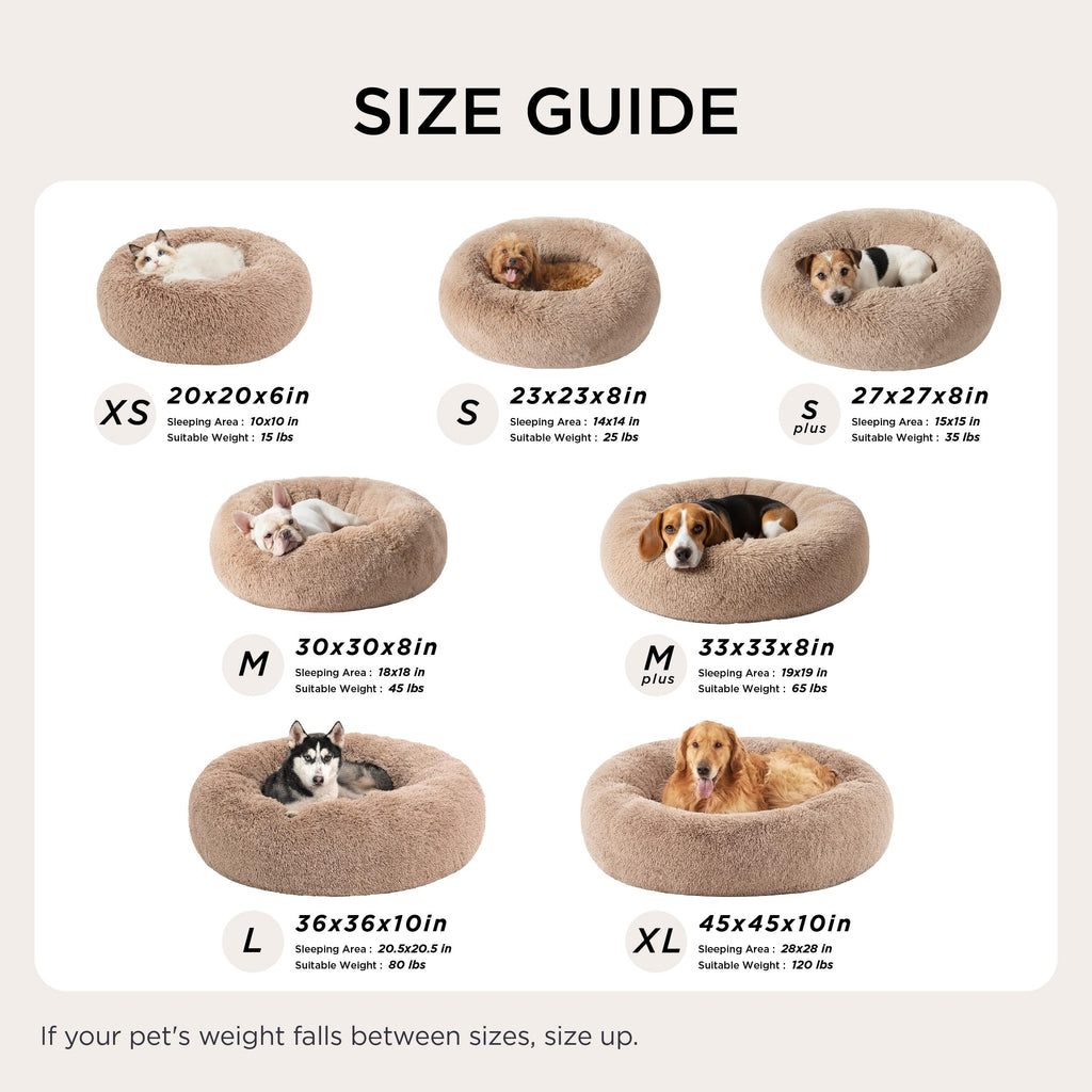 Bedsure Calming Dog Bed for Small Dogs - Donut Washable Small Puppy Bed, 23 inches Anti-Slip Round Fluffy Plush Faux Fur Large Cat Bed, Fits up to 25 lbs Pets, Camel