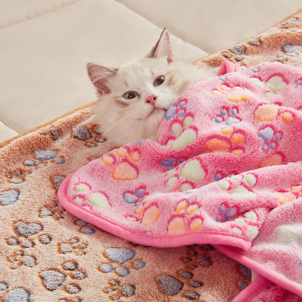 Luciphia 1 Pack 3 Cat Printed Fleece Pet Blankets Washable，Soft Warm Throw Covers for Crate Couch Bed，Cozy Puppy Essentials for Dogs and Cats，Purple/Grey/Khaki, Small (23x16 inch)