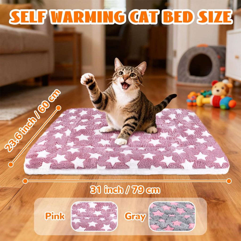 4 Pcs Self Warming Cat Bed, Self Heating Pet Mat for Kitten & Puppy, Soft Calming Cat Bed Mat Reflects Body Heat Warm Washable Pet Pad for Crates, Floors, Indoor, Outdoor(12.6×10 Inch)