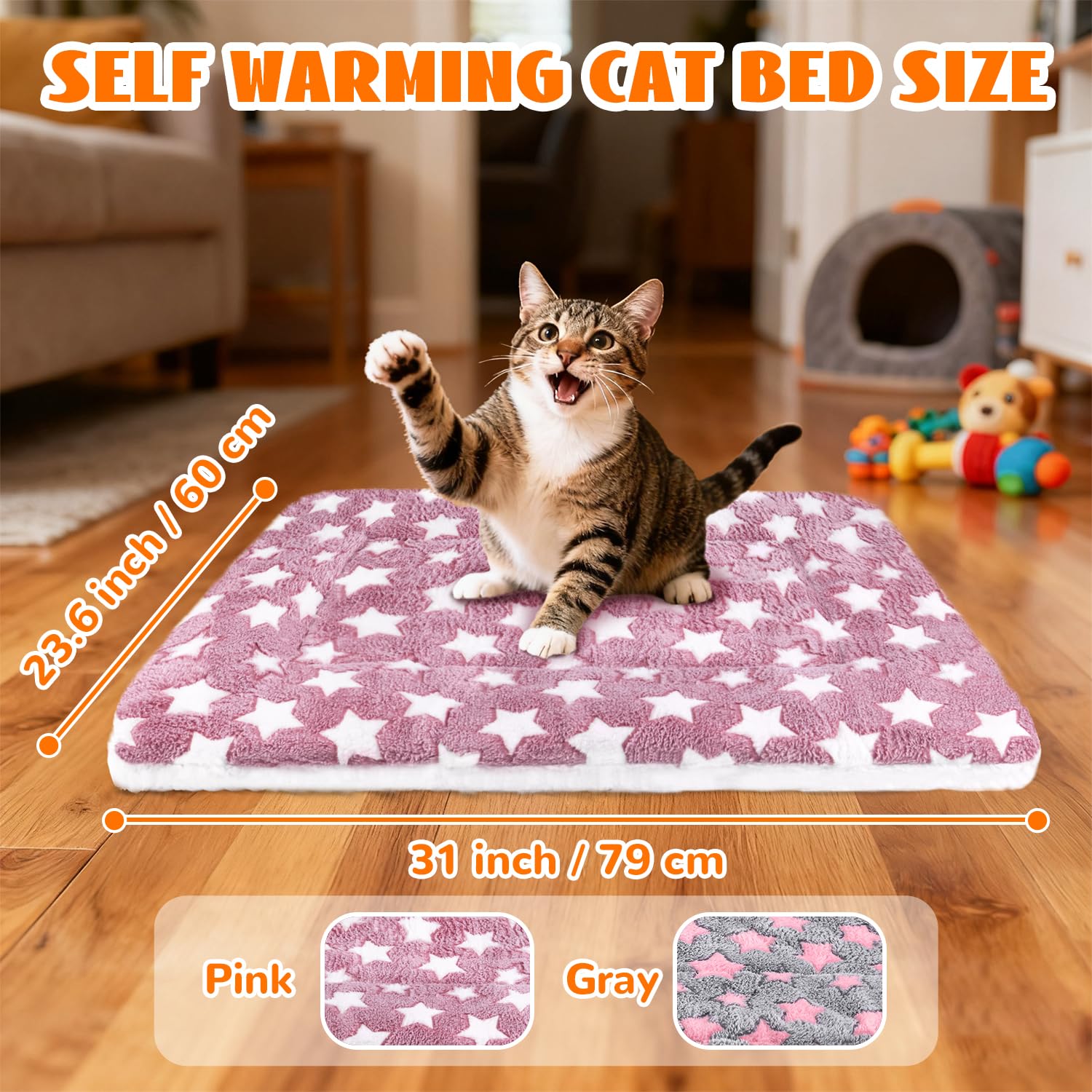 4 Pcs Self Warming Cat Bed, Self Heating Pet Mat for Kitten & Puppy, Soft Calming Cat Bed Mat Reflects Body Heat Warm Washable Pet Pad for Crates, Floors, Indoor, Outdoor(12.6×10 Inch)