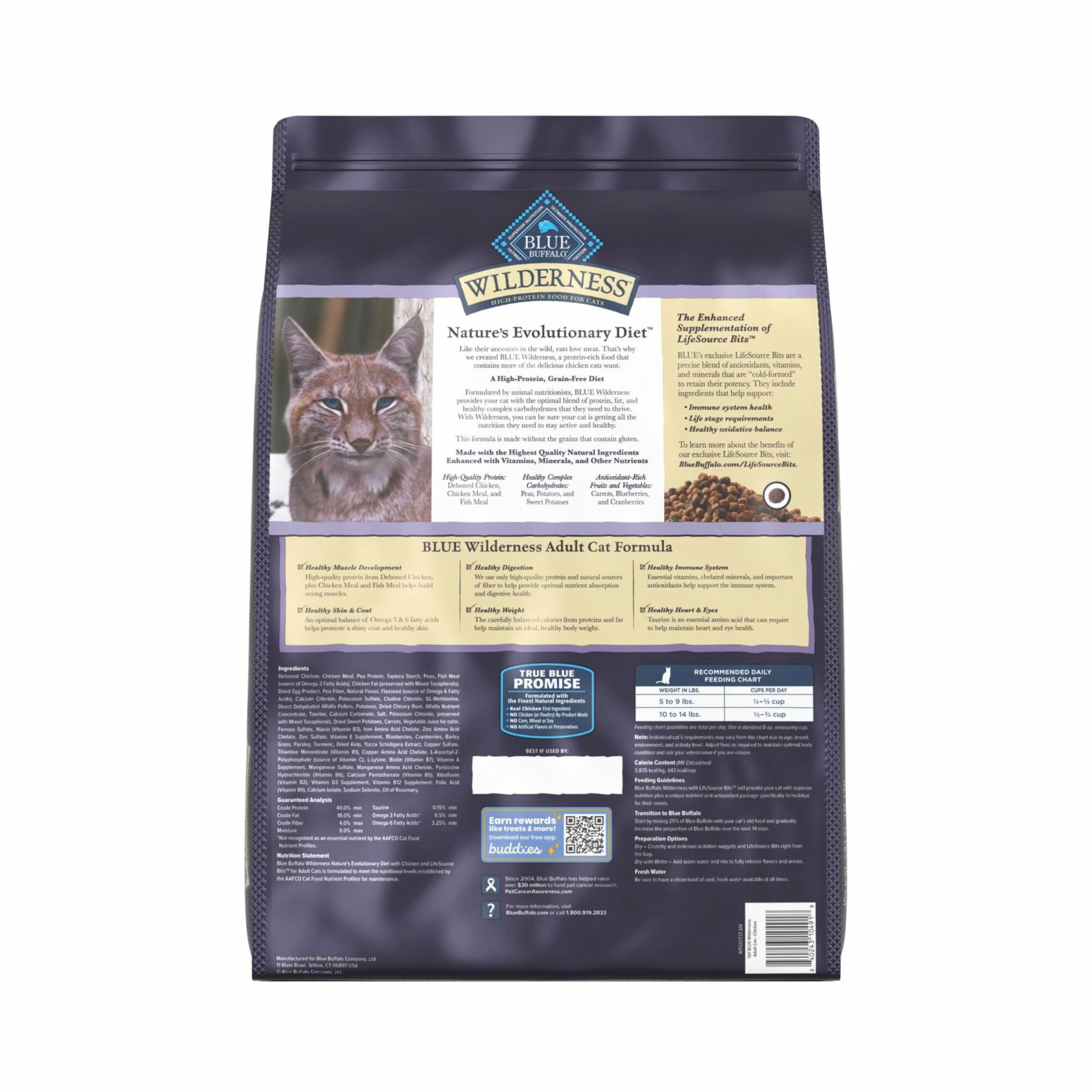 Blue Buffalo Wilderness Nature's Evolutionary Diet High-Protein, Grain-Free Natural Dry Food for Adult Cats, Chicken, 4-lb. Bag