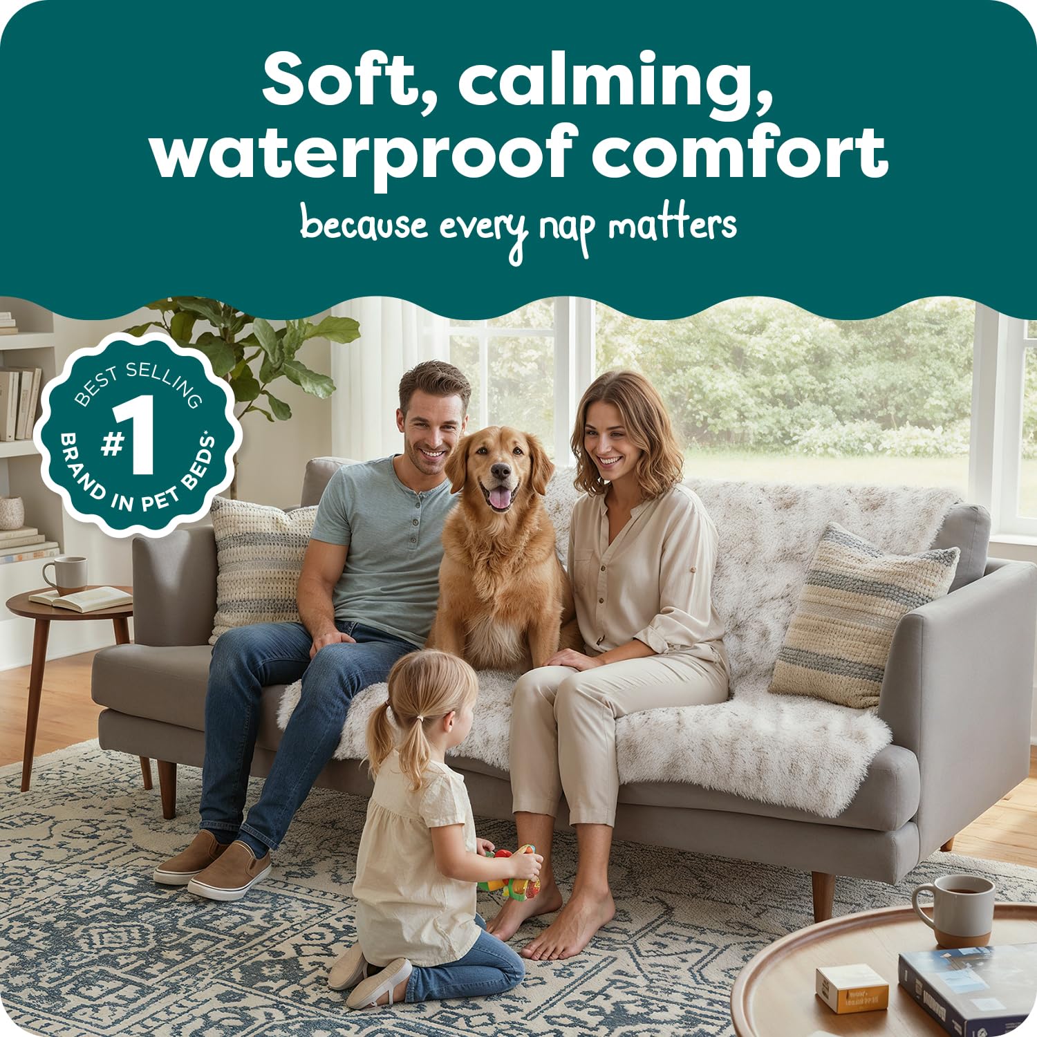 FurHaven Waterproof Throw Blanket for Dogs & Indoor Cats, Reversible Protective Pet Blanket, Extra Large, Long Faux Fur & Velvet, Driftwood