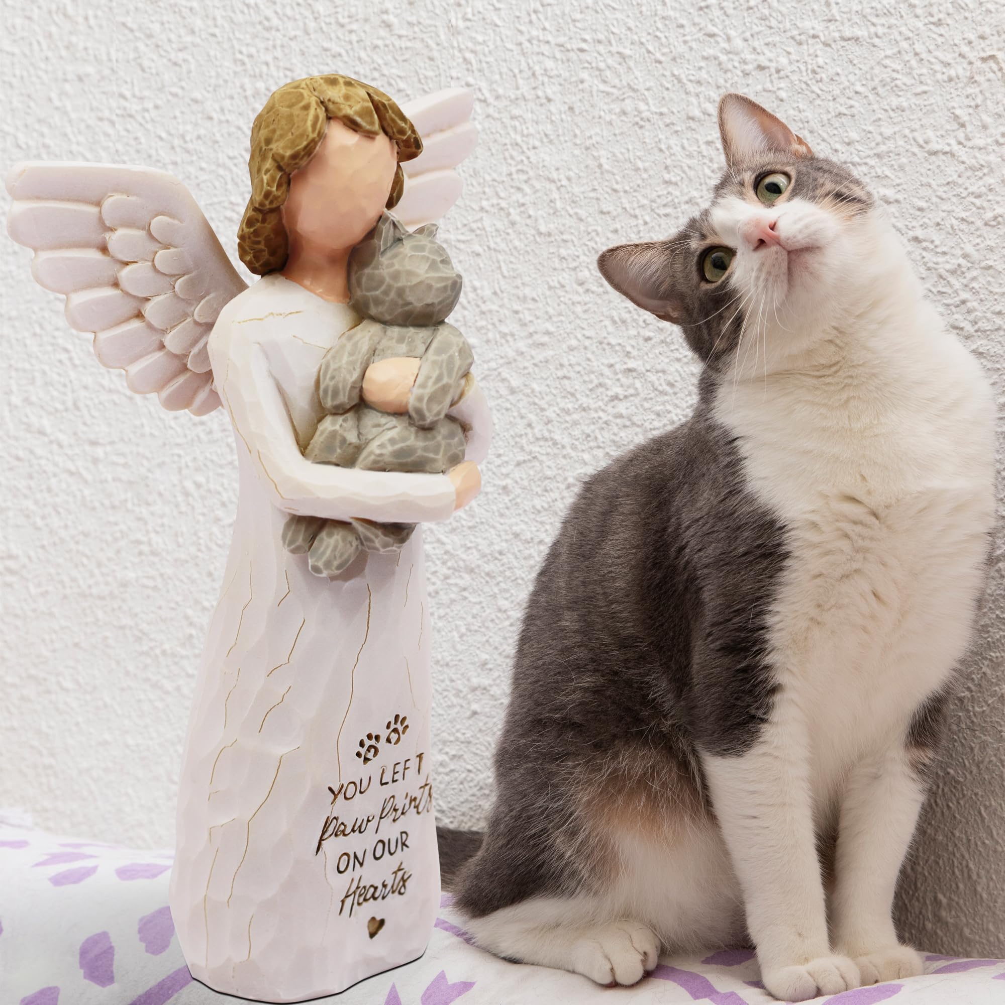 BORLESTA Cat Memorial Gifts for Loss of Cat, Pet Loss Sympathy Gift, Pet Cat Remembrance Gifts, Cat Mom Gift for Cats Lovers, Cat Statue Hand-Painted Figurines Angel (Gray)