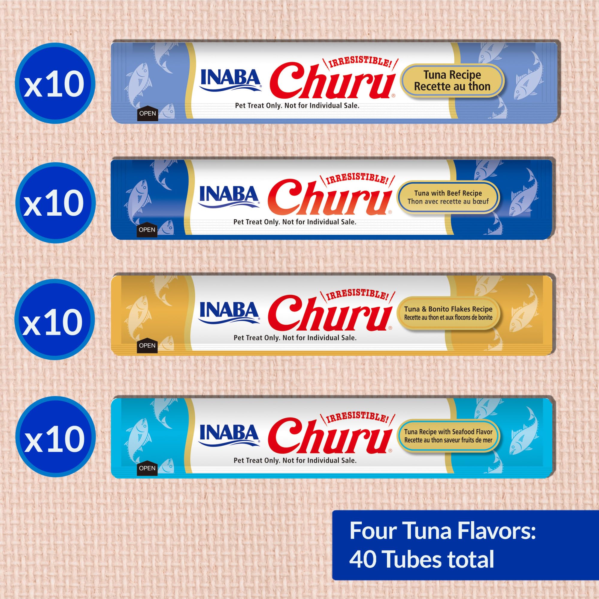 INABA Churu Cat Treats, Grain-Free, Lickable, Squeezable Creamy Purée Cat Treat/Topper with Vitamin E & Taurine, 0.5 Ounces Each Tube, 50 Tubes, Tuna & Chicken Variety