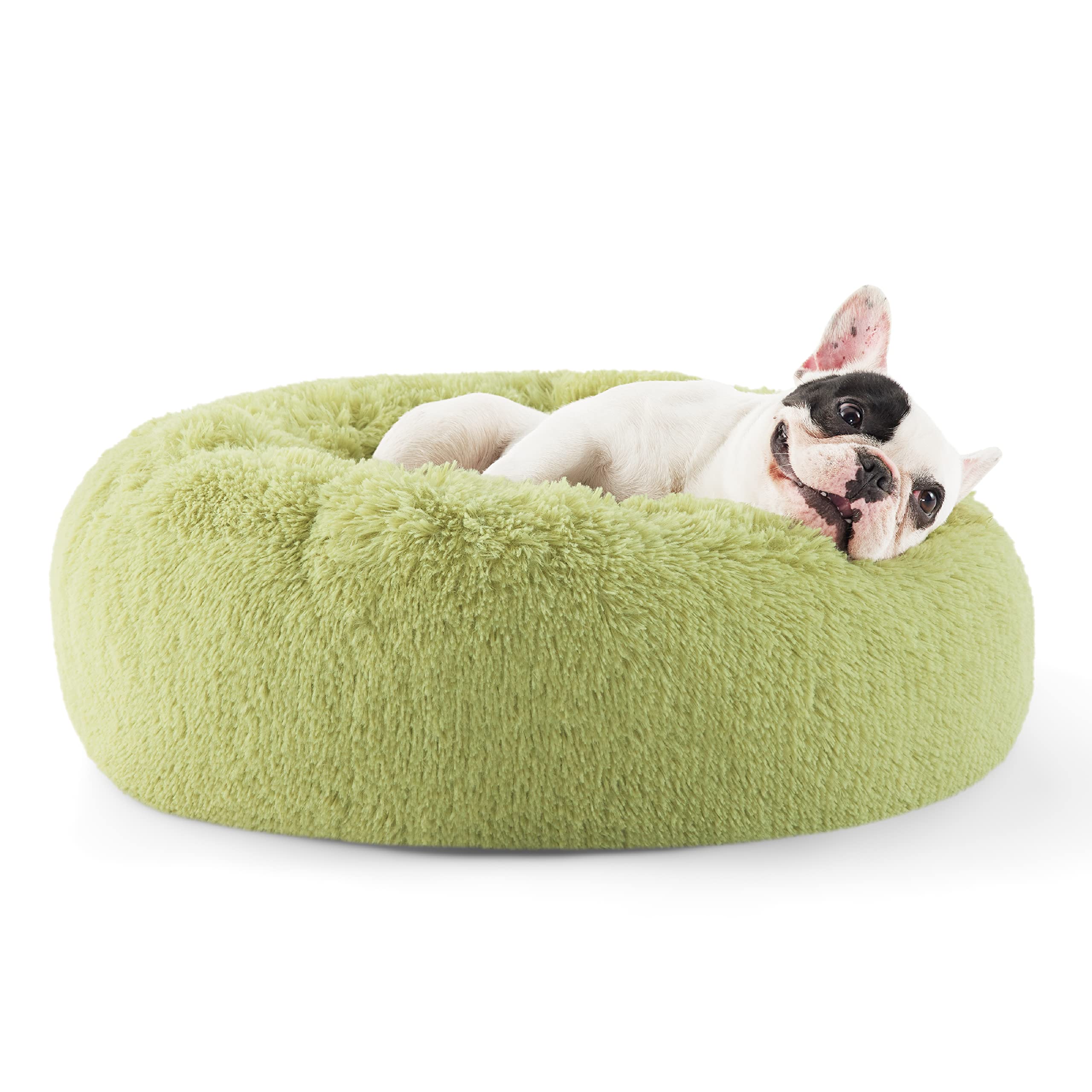 Bedsure Calming Dog Bed for Small Dogs - Donut Washable Small Puppy Bed, 23 inches Anti-Slip Round Fluffy Plush Faux Fur Large Cat Bed, Fits up to 25 lbs Pets, Camel