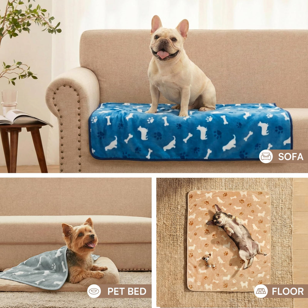Luciphia 1 Pack 3 Cat Printed Fleece Pet Blankets Washable，Soft Warm Throw Covers for Crate Couch Bed，Cozy Puppy Essentials for Dogs and Cats，Purple/Grey/Khaki, Small (23x16 inch)