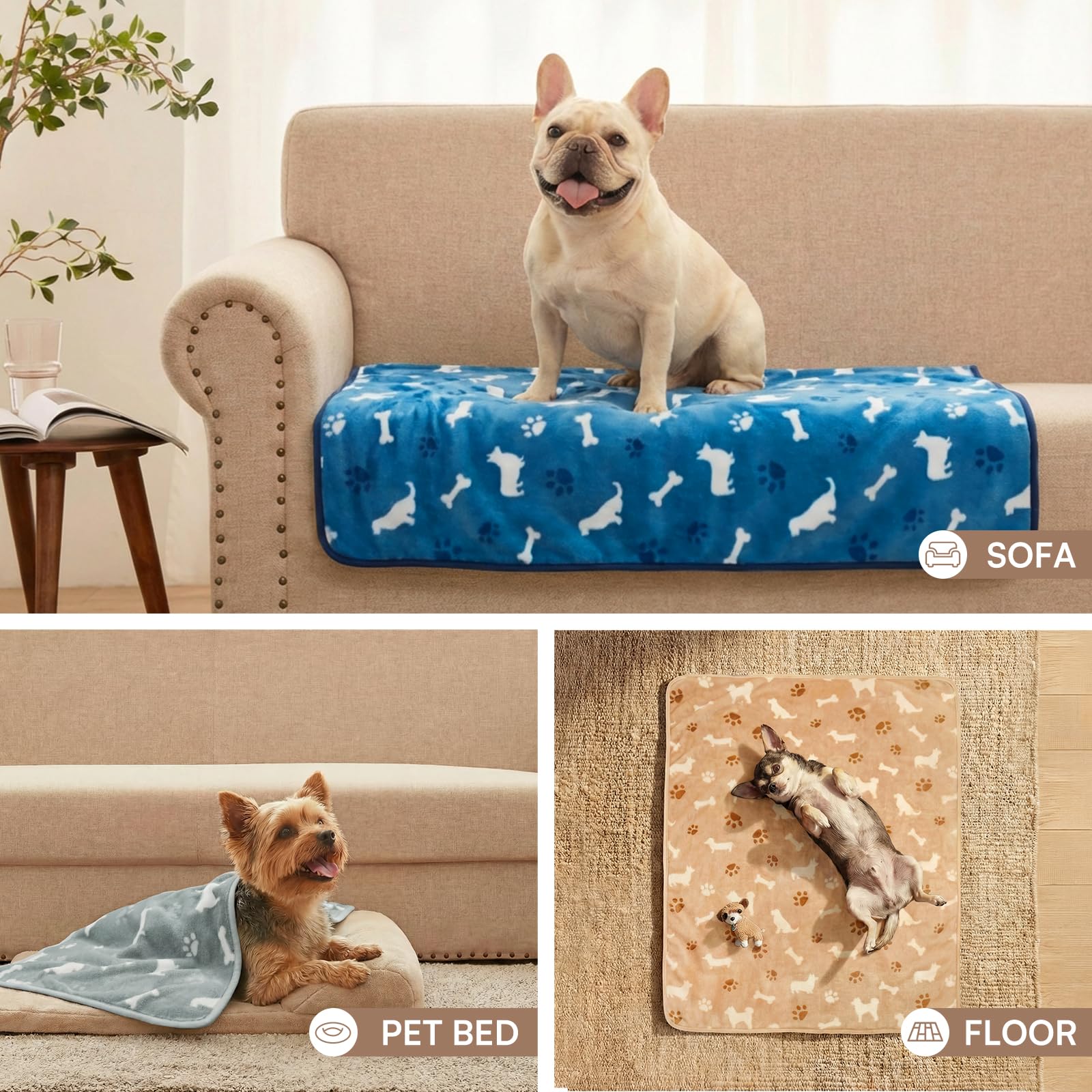 Luciphia 1 Pack 3 Cat Printed Fleece Pet Blankets Washable，Soft Warm Throw Covers for Crate Couch Bed，Cozy Puppy Essentials for Dogs and Cats，Purple/Grey/Khaki, Small (23x16 inch)