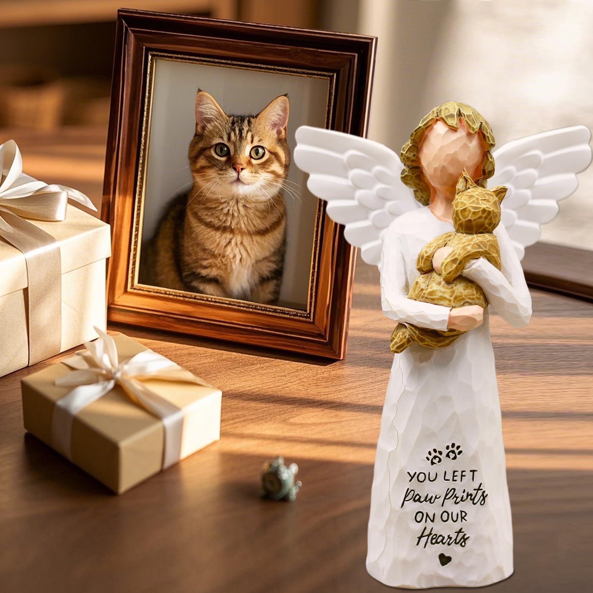 BORLESTA Cat Memorial Gifts for Loss of Cat, Pet Loss Sympathy Gift, Pet Cat Remembrance Gifts, Cat Mom Gift for Cats Lovers, Cat Statue Hand-Painted Figurines Angel (Gray)