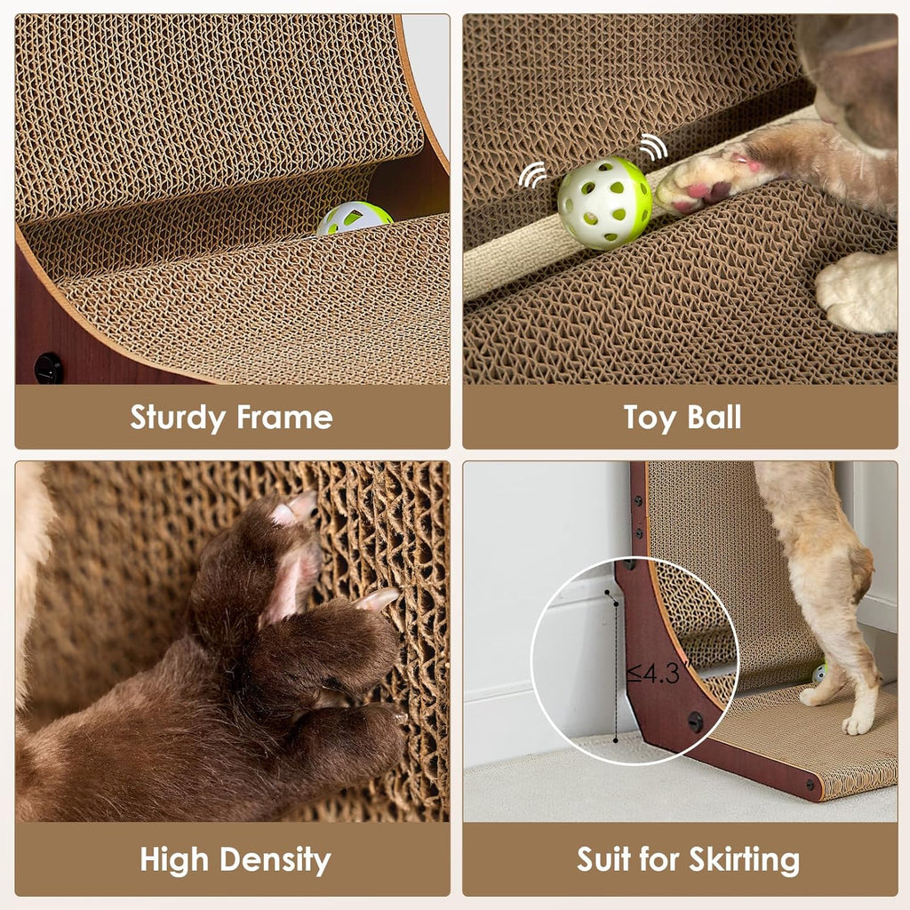 EHEYCIGA Cardboard Cat Scratcher for Indoor Cats, 26.8 Inch L Shaped Vertical Cat Scratching Board with Ball Cat Toy, Large Cat Scratcher Pad, Brown