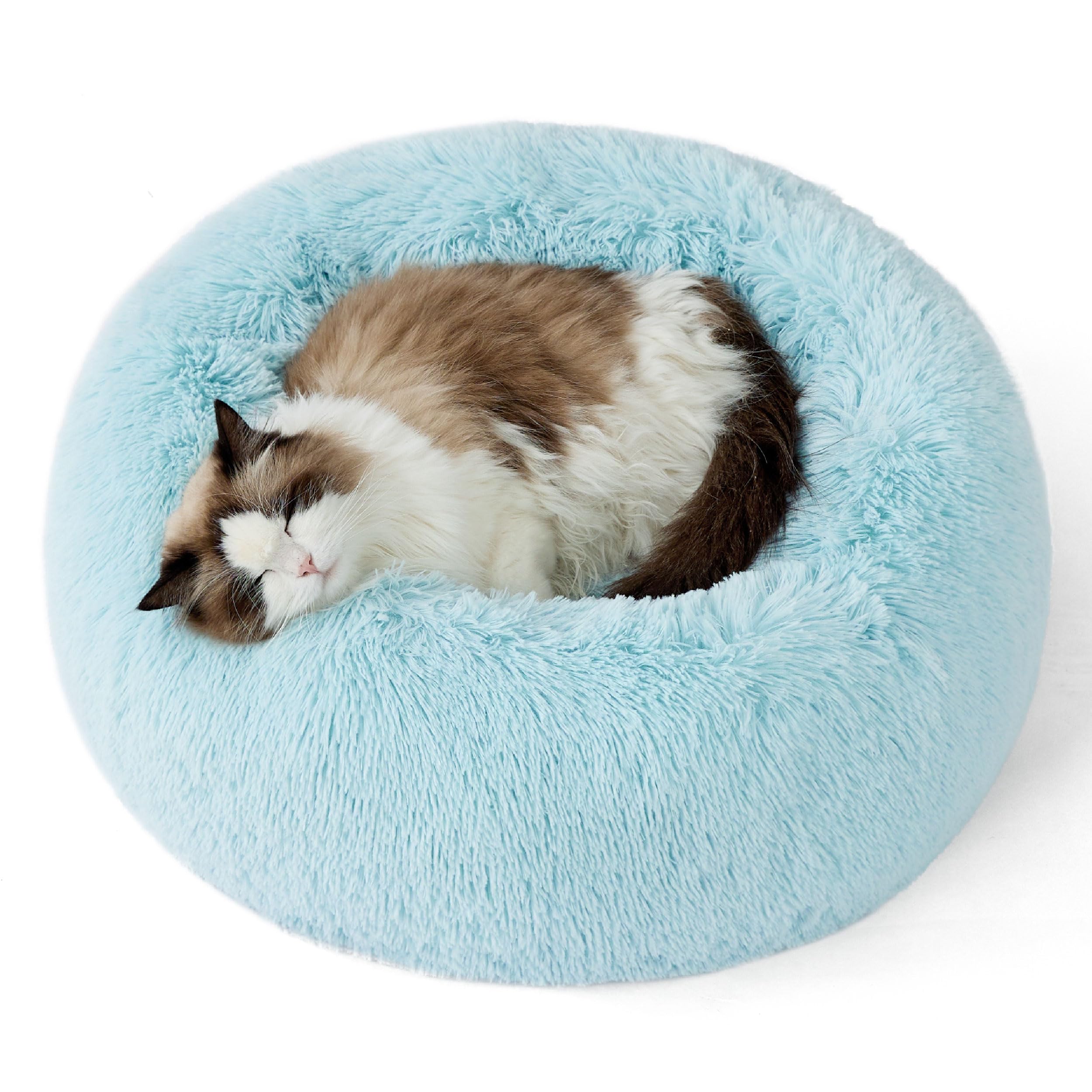Bedsure Calming Dog Bed for Small Dogs - Donut Washable Small Puppy Bed, 23 inches Anti-Slip Round Fluffy Plush Faux Fur Large Cat Bed, Fits up to 25 lbs Pets, Camel