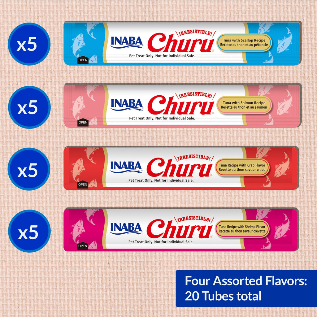 INABA Churu Cat Treats, Grain-Free, Lickable, Squeezable Creamy Purée Cat Treat/Topper with Vitamin E & Taurine, 0.5 Ounces Each Tube, 50 Tubes, Tuna & Chicken Variety